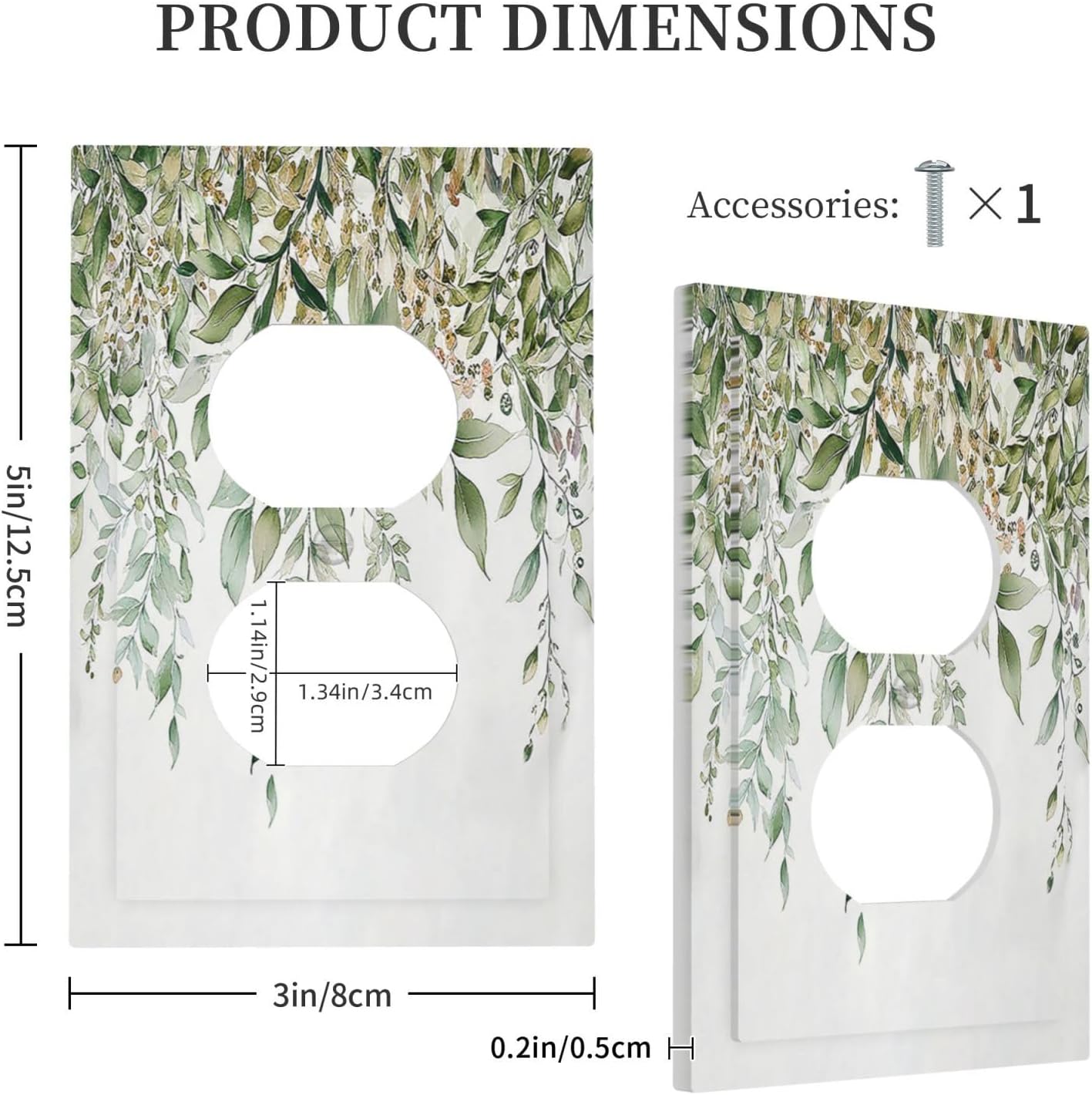 Outlet Covers Sage Green Eucalyptus Watercolor Plant Leaves 1 Gang Duplex Wall Plate Decorative Switch Plates Electrical Receptacle Faceplate Light Switch Cover for Bedroom Bathroom