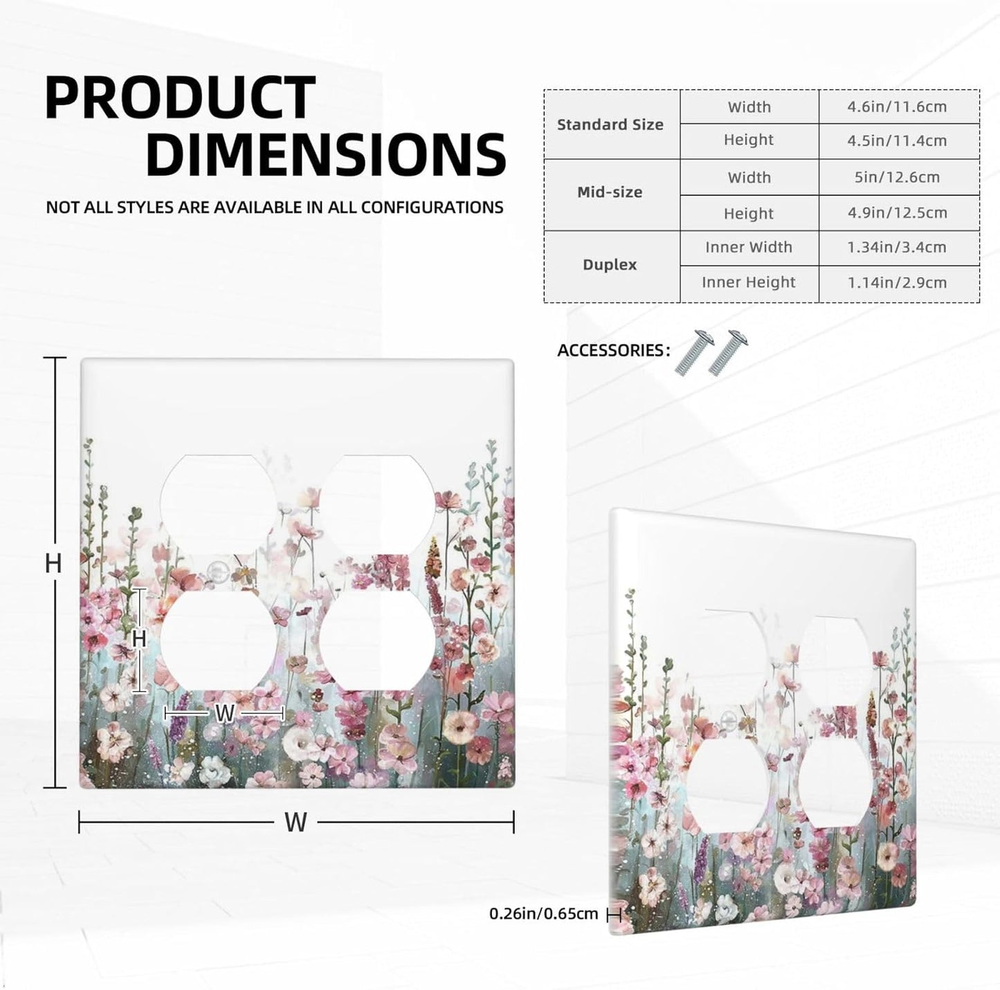 Colorful Flowers Pink Floral Watercolor Plant Outlet Covers 2 Gang Double Duplex Decorative Light Switch Covers Electrical Wallplates Socket Faceplate for Bed Room Living Room Decor