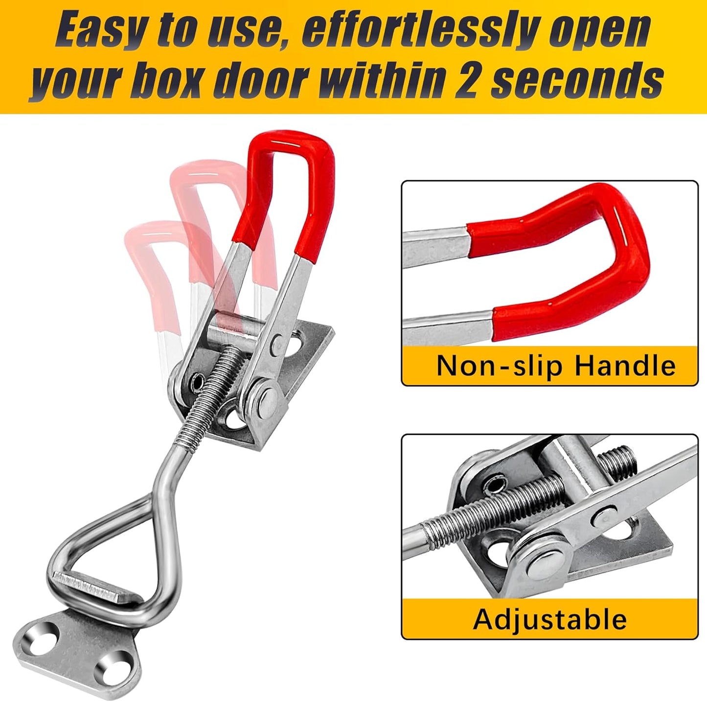 4 Pack Toggle Latch Clamp 4001 Adjustable 304 Stainless Steel Toggle Hasp Latches for Smoker Lid Jig Freezer Door Cooler Box Case Trunk Draw Chest, Quick Release 330Lbs Holding Capacity