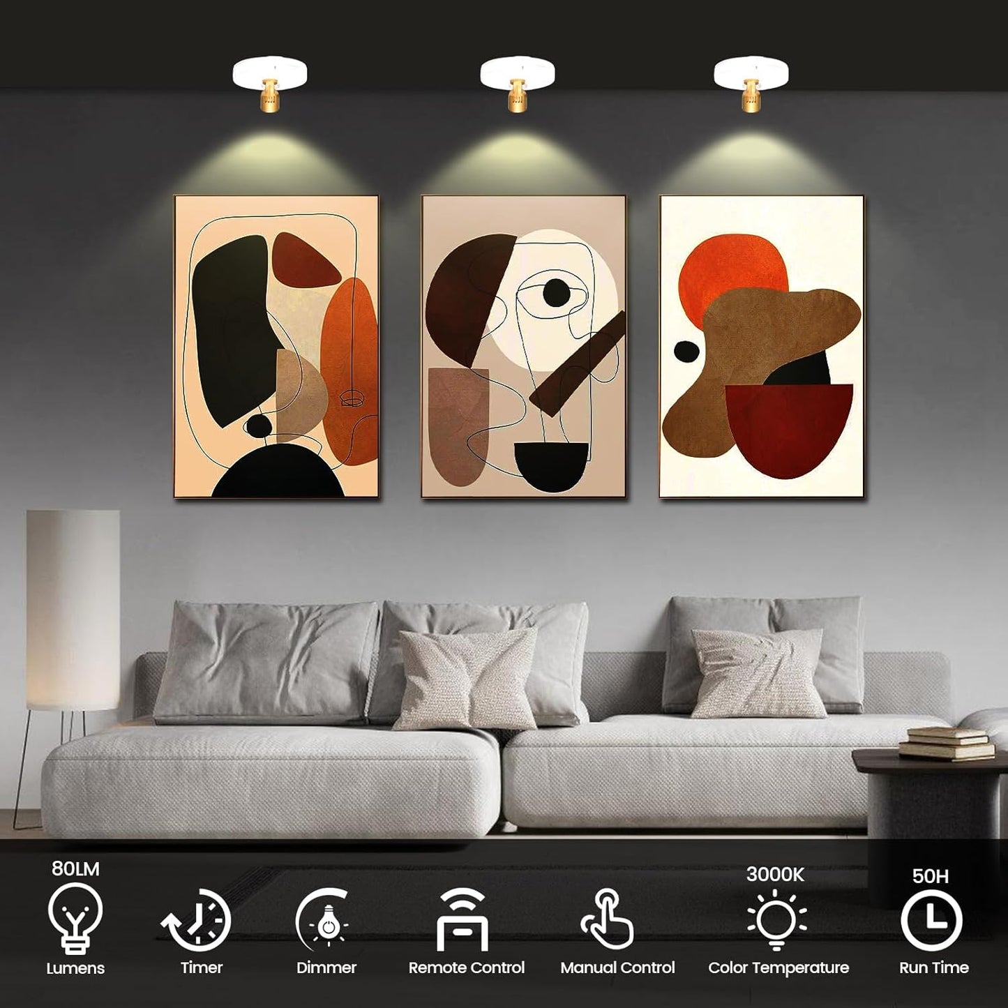Wireless Spotlight Battery Powered, LED Picture Light with Remote, Accent Spot Light for Plant Tree Indoor, Dimmable Puck Lights, Stick Display Uplighting for Wall Decor Painting Dartboard Art Photo