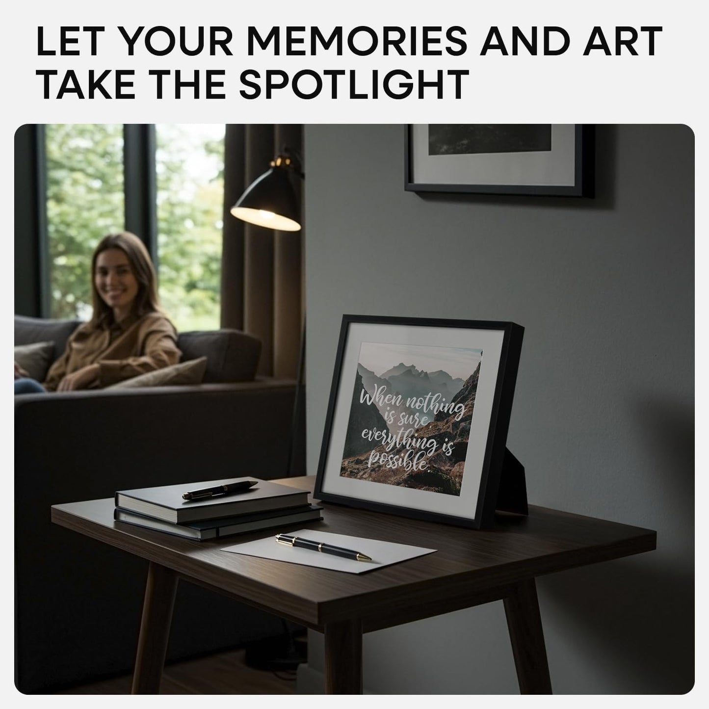 Homeforia 10x10 Black Picture Frame, High End Metal 10 by 10 Square Frames with Mat 8 x 8 Opening, 10by10 Poster Frames Matted to 8x8 Photo, Wall or Tabletop Frames, Tempered Glass, Wall Kit, Set of 2