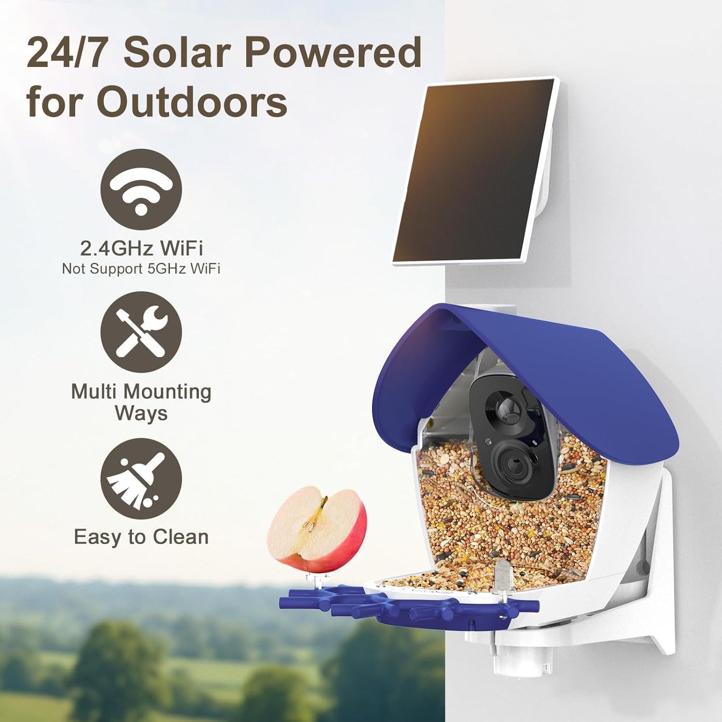 birdsnap® P33 - Smart Bird Feeder with Camera Solar Powered, 2K Video Bird Camera Feeder Live with 32GB Card, AI Identify Feather Species, Auto Record in Backyard, Ideal Gift for Birds Lover