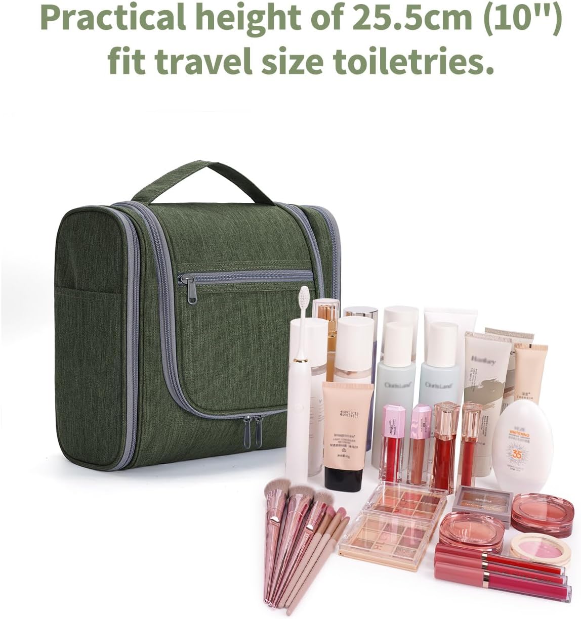 Narwey Hanging Toiletry Bag for Women Travel Makeup Bag Organizer Toiletries Bag Men for Cosmetics Essentials Accessories (Large, Army Green)