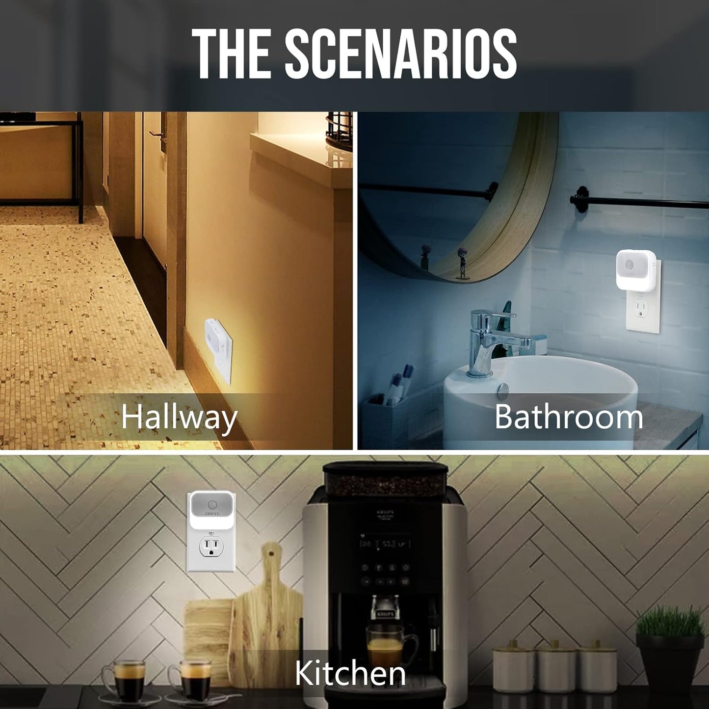 ZISUYU Motion Sensor Night Light Plug in with 3 Modes,Dual Colors,Dimmable,UL-Certified,Dusk to Dawn Sensor Nightlight Plug into Wall Ideal for Home Bathroom Kitchen Hallway Stair Toilet 4 Pack
