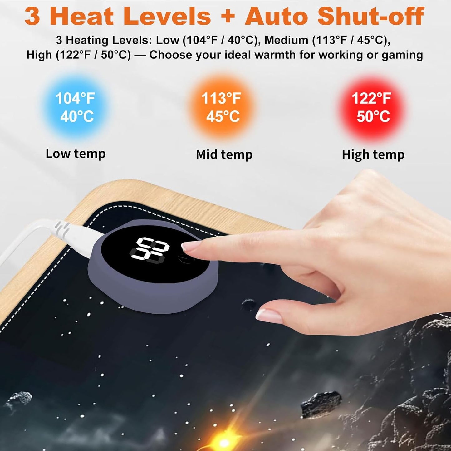 Heated Mouse Pad for Desk 31.5" x 13" – PU Leather Warm Desk Pad with 3 Heat Levels (104°F/113°F/122°F), Plug-in Electric Heating Mat with Auto Shut-Off, Waterproof & Rollable, Astronaut
