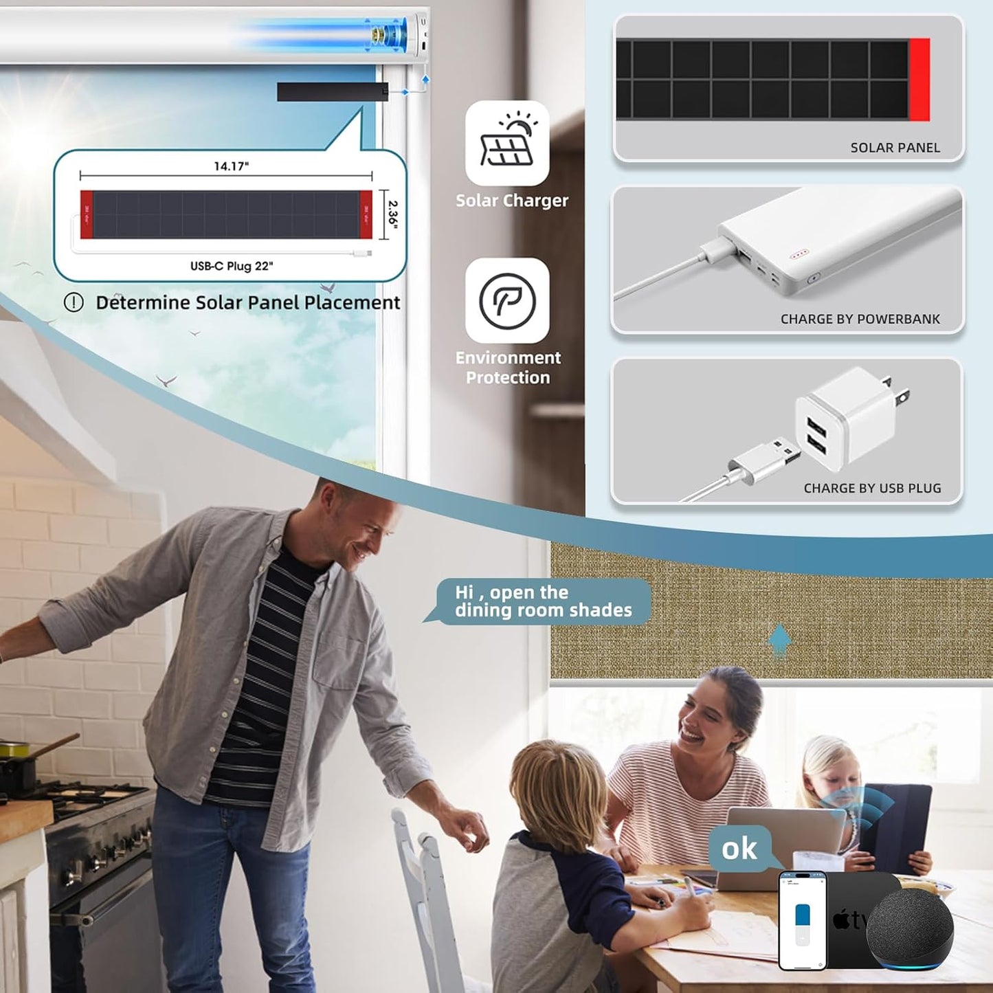 SmartWings Motorized Roller Shades Work with Homekit, Alexa Google, 100% Blackout Smart Blinds for Windows, Cordless Remote Control Window Shades, Vigor Wheat, Customized Size