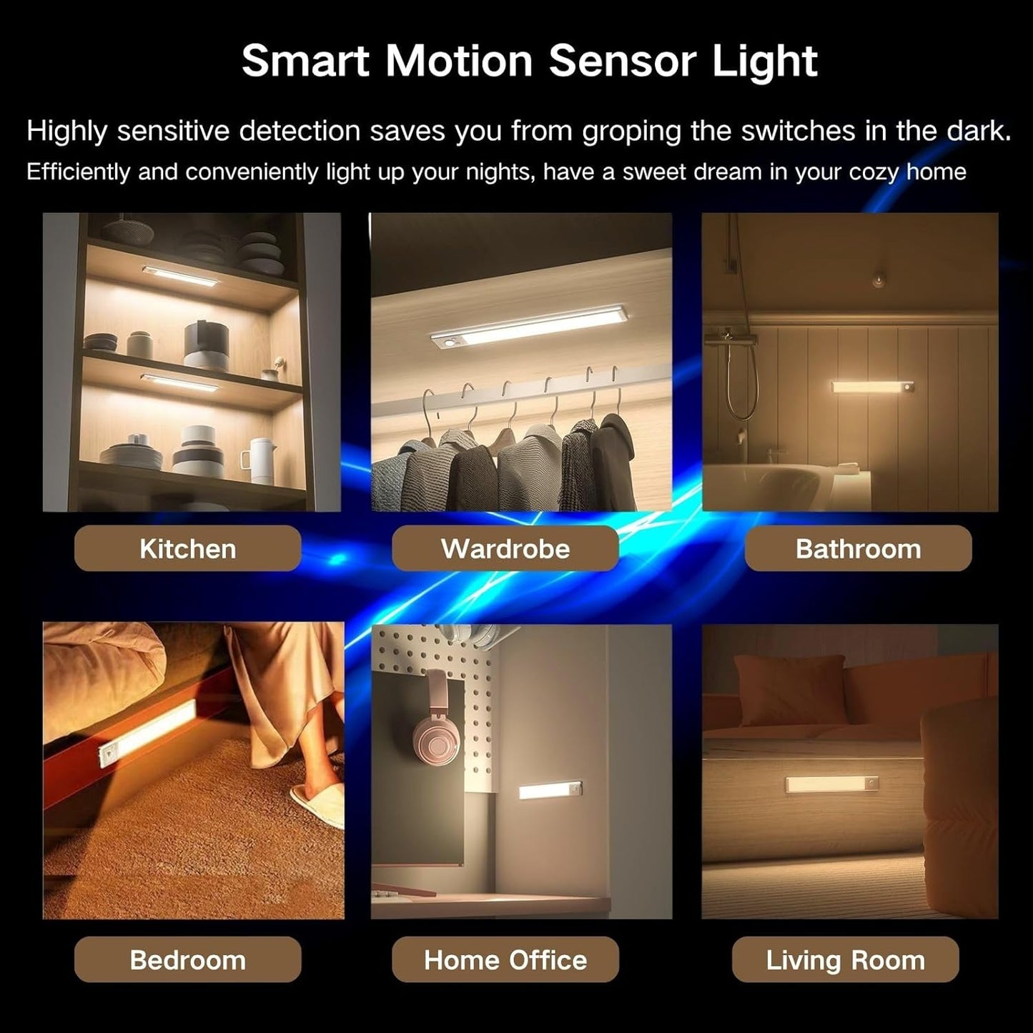 Motion Sensor Under Cabinet Lighting-Magnetic Rechargeable Closet Lights for Kitchen,Stairs,Wardrobe | 3-Color Dimmable LED Under Counter Lighting | Pro Battery Upgrade (12inch-4Pack)