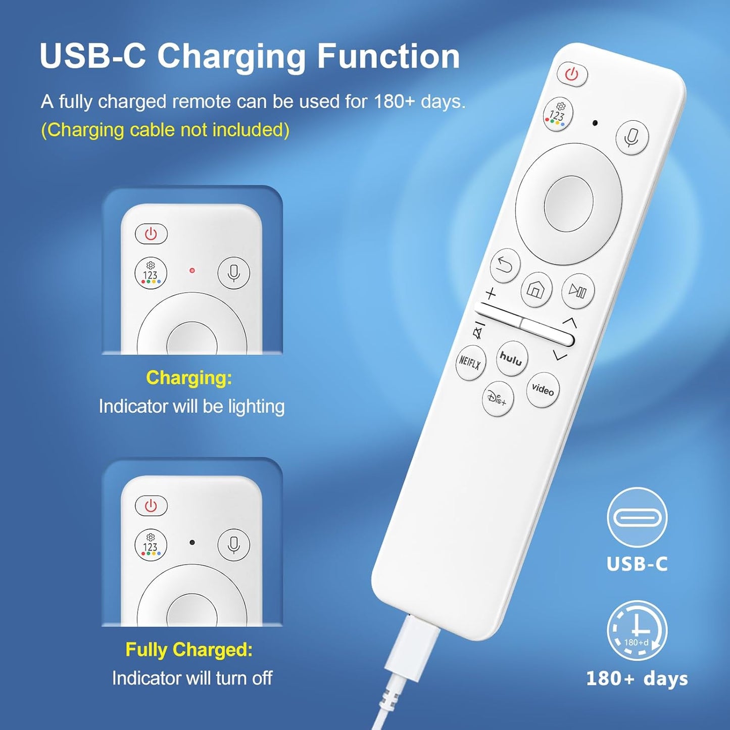 Rechargeable Voice Remote for Samsung Smart TVs, Replacement for 2021–2025 Samsung TV Remote Control with Voice Search. 2-Year Warranty.