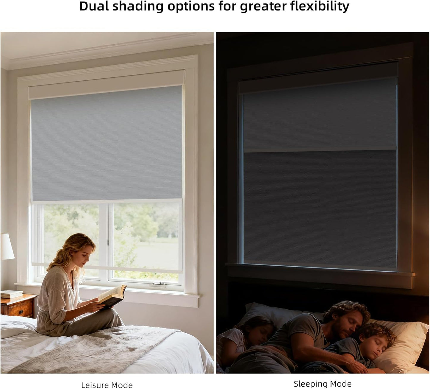 ZSTARR Motorized Day and Night Dual Smart Blind for Window with Valance Rechargeable Motor,Blackout Roller Shade Custom Size,with Valance Suitable for Home,Office (Full Blackout Light Grey)
