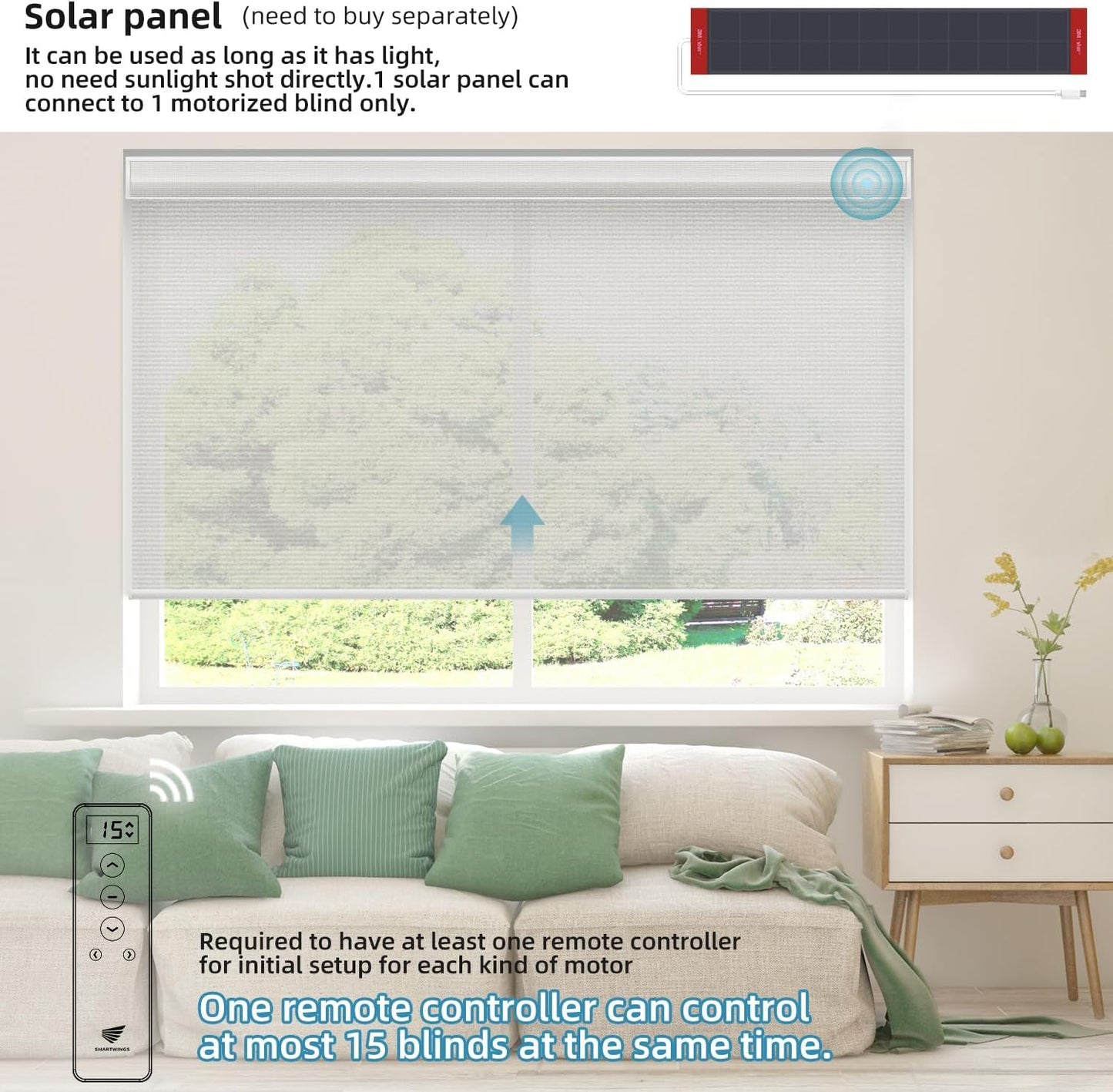 SmartWings Motorized Light Filtering Shades, Work with Matter Homekit Z-Wave Zigbee Alexa Google, 50% Blackout PVC Free Smart Blinds for Windows Cordless Window Shades with Remote Customized, Pearl