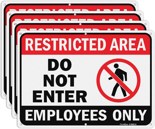 GicnKeuz Large Restricted Area Sign, 14x10 Inches Do Not Enter - Employees Only Signs, Rust Free.40 Reflective Aluminum, Fade Resistant/Waterproof, 6 Pre-drilled Holes (4 Pack)