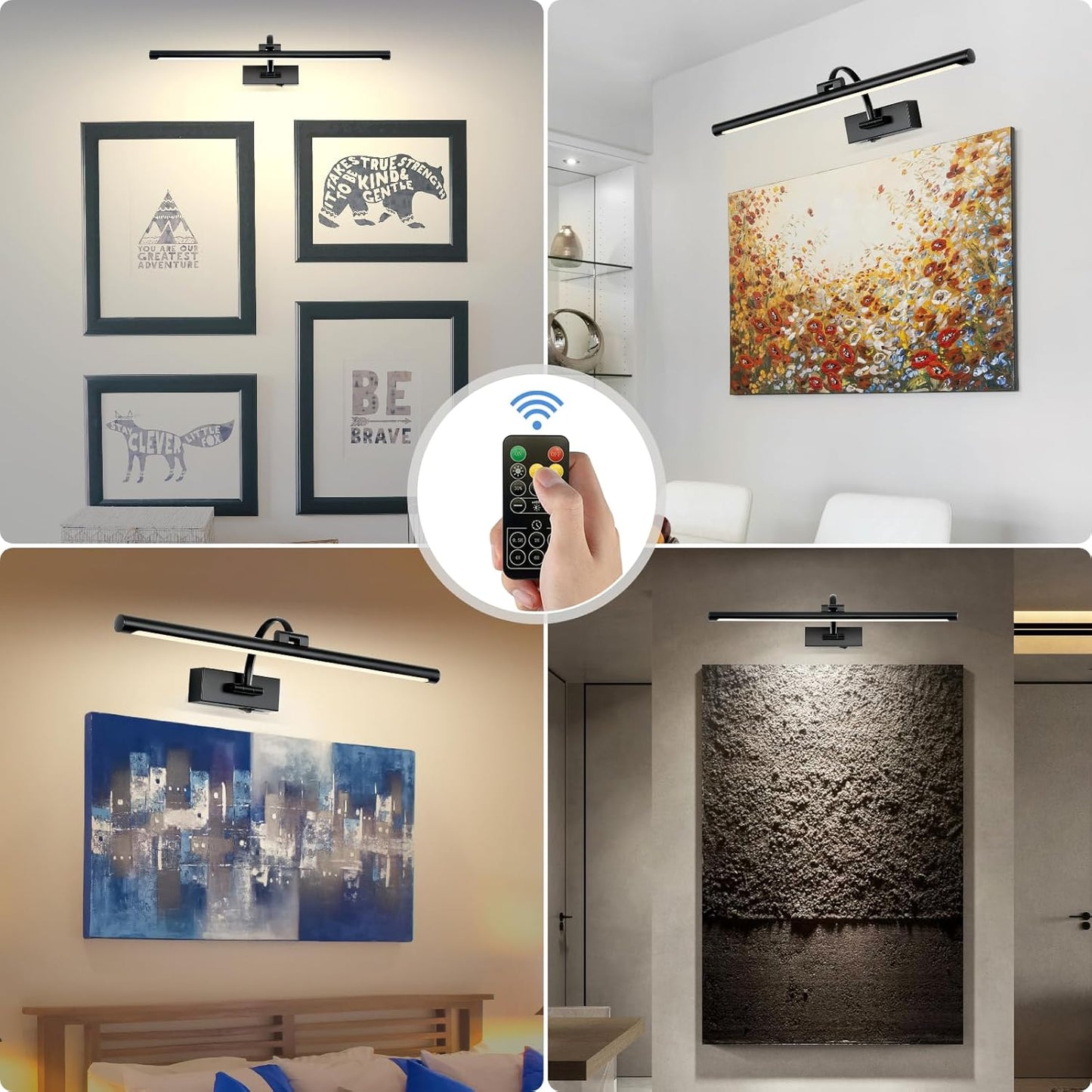 Picture Light Battery Operated with Remote, 3CCT Dimmable Picture Light for Paintings, Black Rechargeable 24 inch Battery Operated Wall Sconce for Art Lighting Gallery Portrait Artwork