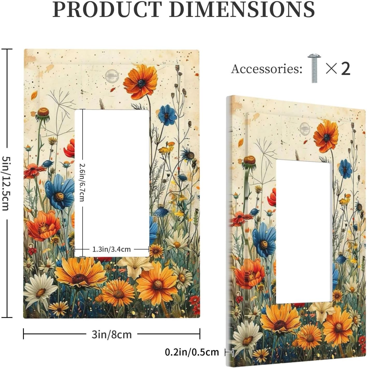 Decorative Outlet Covers Colorful Flowers Wildflowers Plants Orange Yellow Blue 1 Gang Single Rocker Light Switch Cover Plate GFCI Wall Plates Electrical Switch Plate Cover for Home Farmhouse Decor