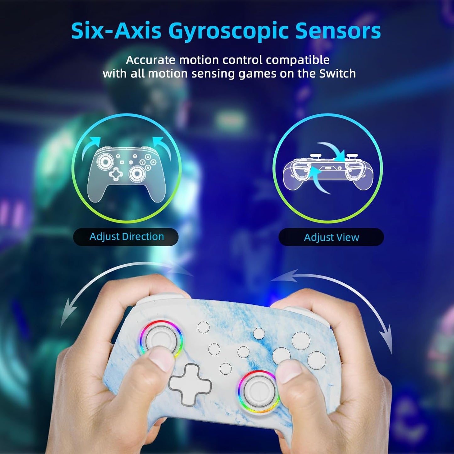 NexiGo Wireless Controller (No Deadzone) for Switch 2 and Switch, Extra Controllers for Nintendo Switch Controllers, Bluetooth Switch Controller, Turbo and LED Light (White & Blue)