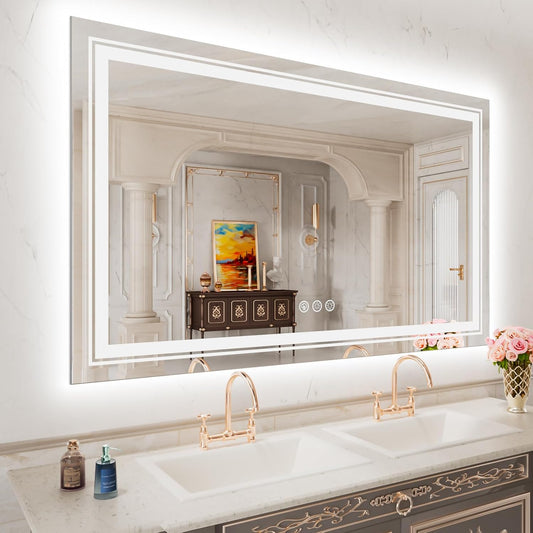 LED Mirror for Bathroom, 48"X30" with 8 RGB Backlit +3 Front Lit (Adjustable Individually), Anti-Fog, Large Lighted Bathroom Vanity Mirror for Wall,Shatterproof,Memory Function,Tempered Glass