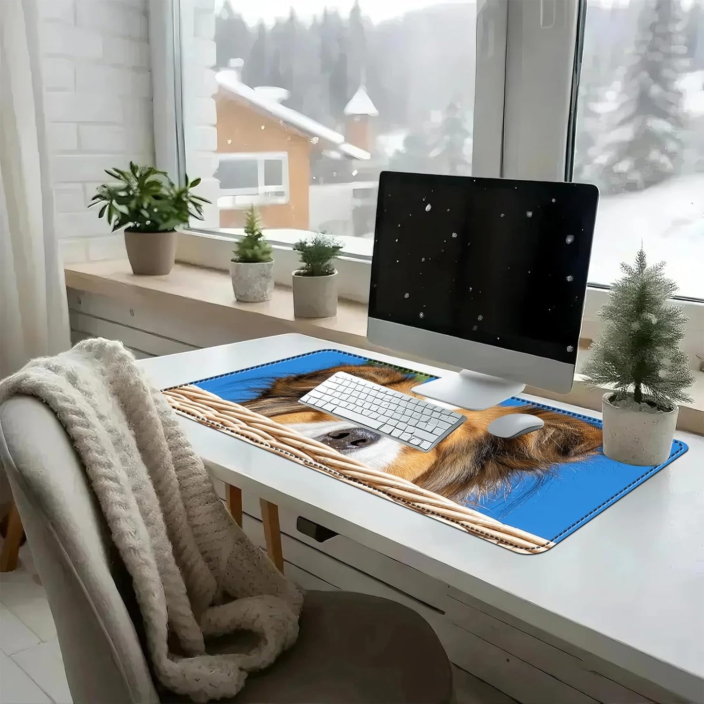 Heated Mouse Pad with 3 Temperature Settings(104°F–122°F),Large 31.5x13 Inch PU Leather Heated Desk Mat,Waterproof Warming Pad for Office,Gaming & Cold Hands Relief,Cute Dog