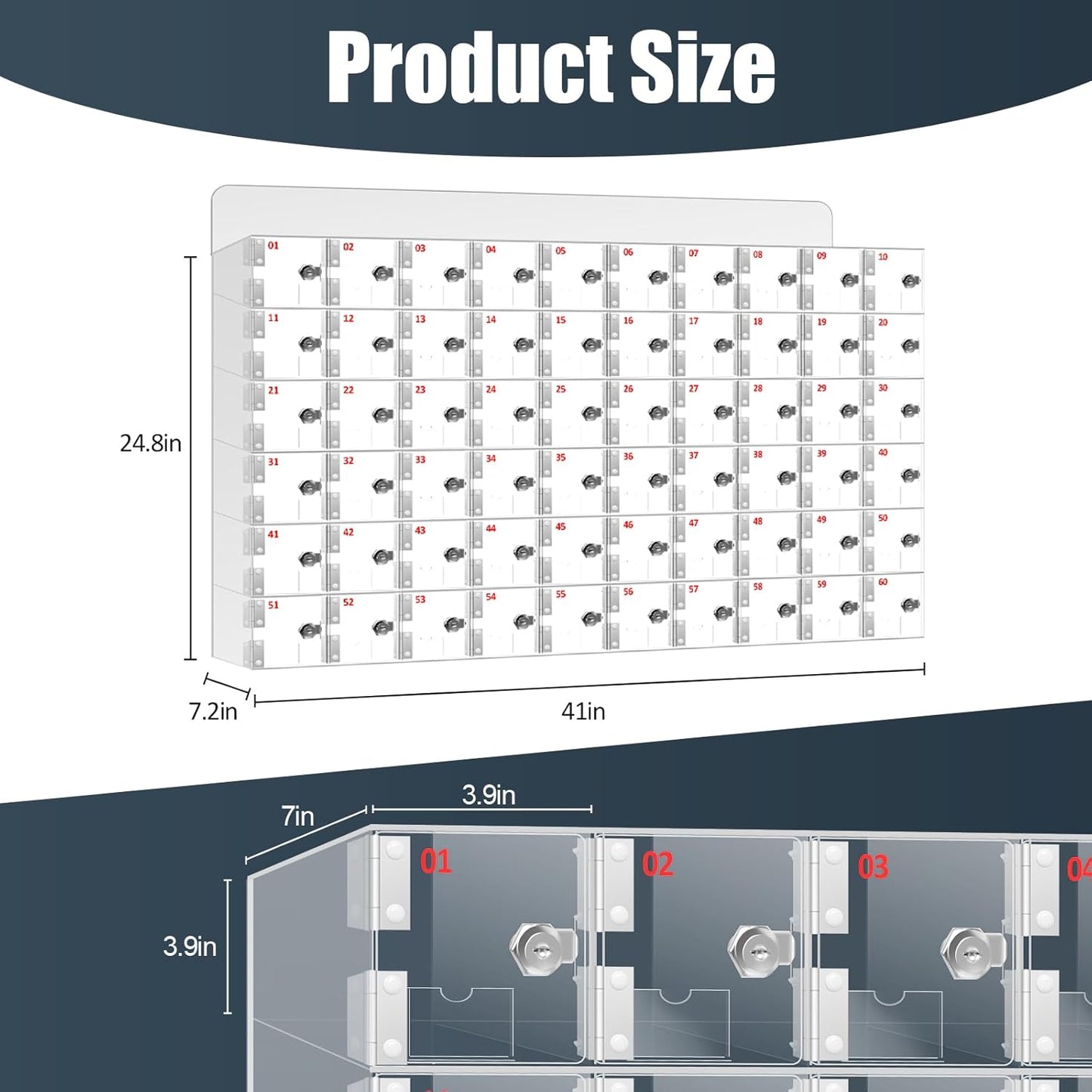 60 A Slots Cell Phone Locker Box, Clear Phone Storage, Acrylic Cell Phone Lock Box with Door Locks and Keys, Wall Mounted Cell Phones Cabinet for Office School Classroom Factory