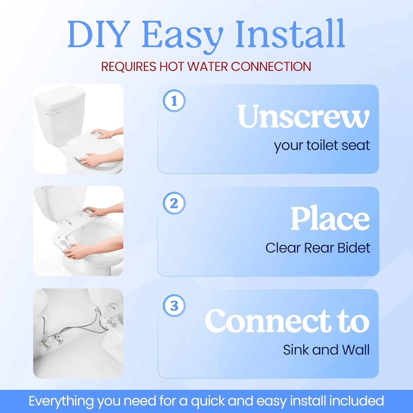CLEAR REAR Bidet Attachment for Toilet Seat - Non-Electric, Self-Cleaning Dual Nozzle, Adjustable Water Pressure, Rear & Feminine Wash Hygienic Upgrades - Fits Elongated Toilets (Cold & Warm Water)