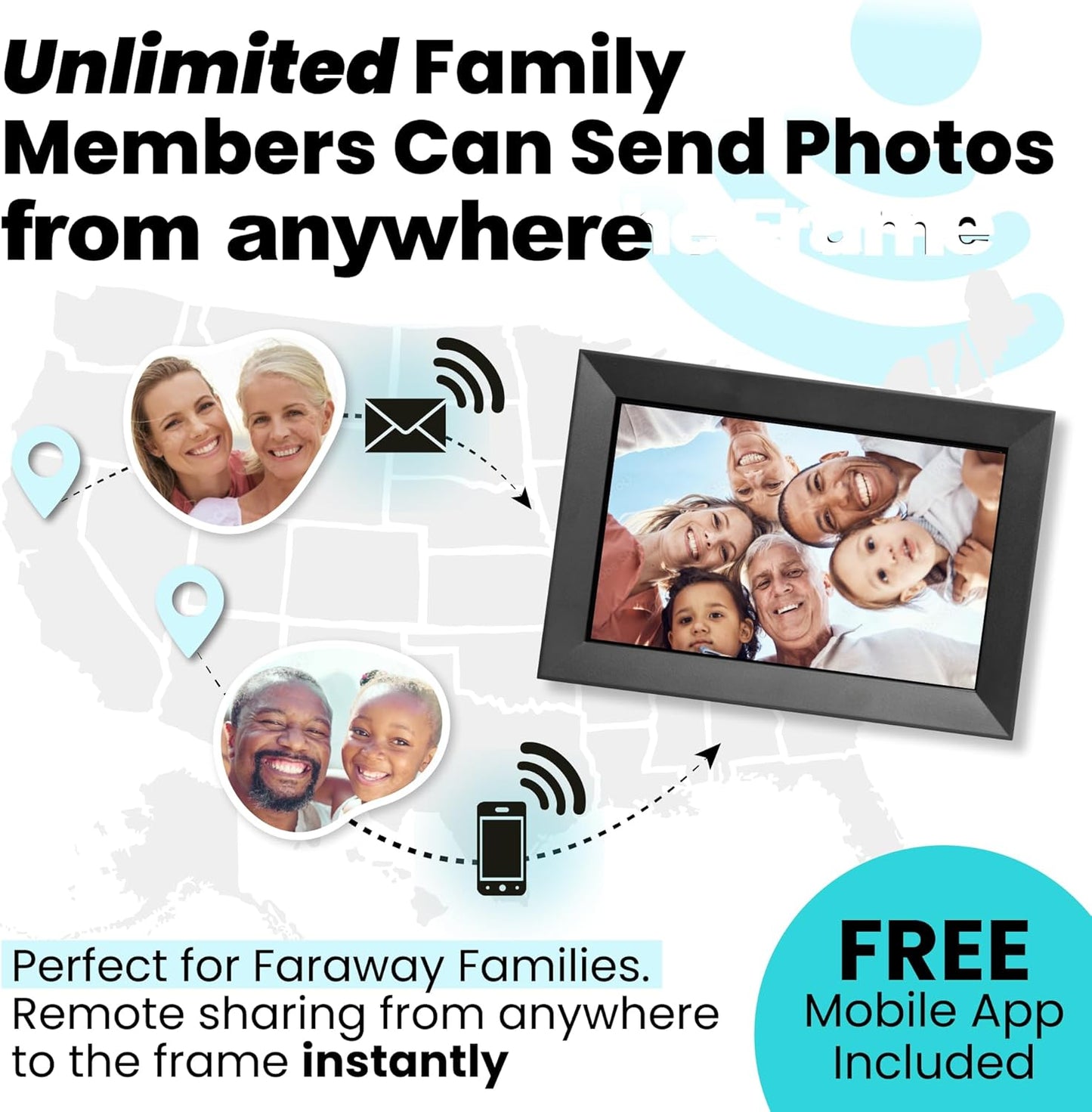 PhotoSpring w/Battery, 10in WiFi Digital Frame, No Subscription, Email App Web, USA Company, 32gb, Touch Screen, Play Videos up to 5 mins