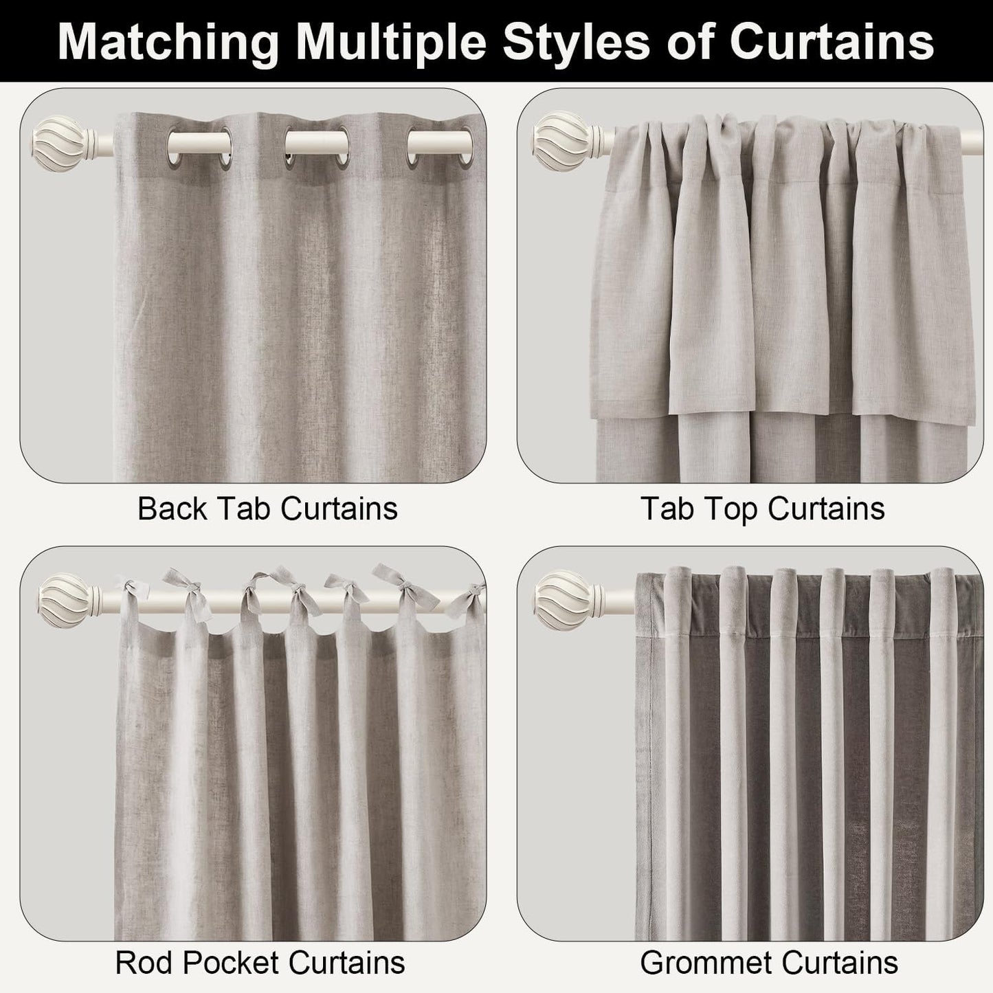 White Curtain Rods Set 2 Pack for Windows 72 to 144 Inch Long Window Curtain Rod 7/8" Diamete Heavy Duty Adjustable with Decorative Finials for Farmhouse Bedroom Living Room Kitchen Outdoor