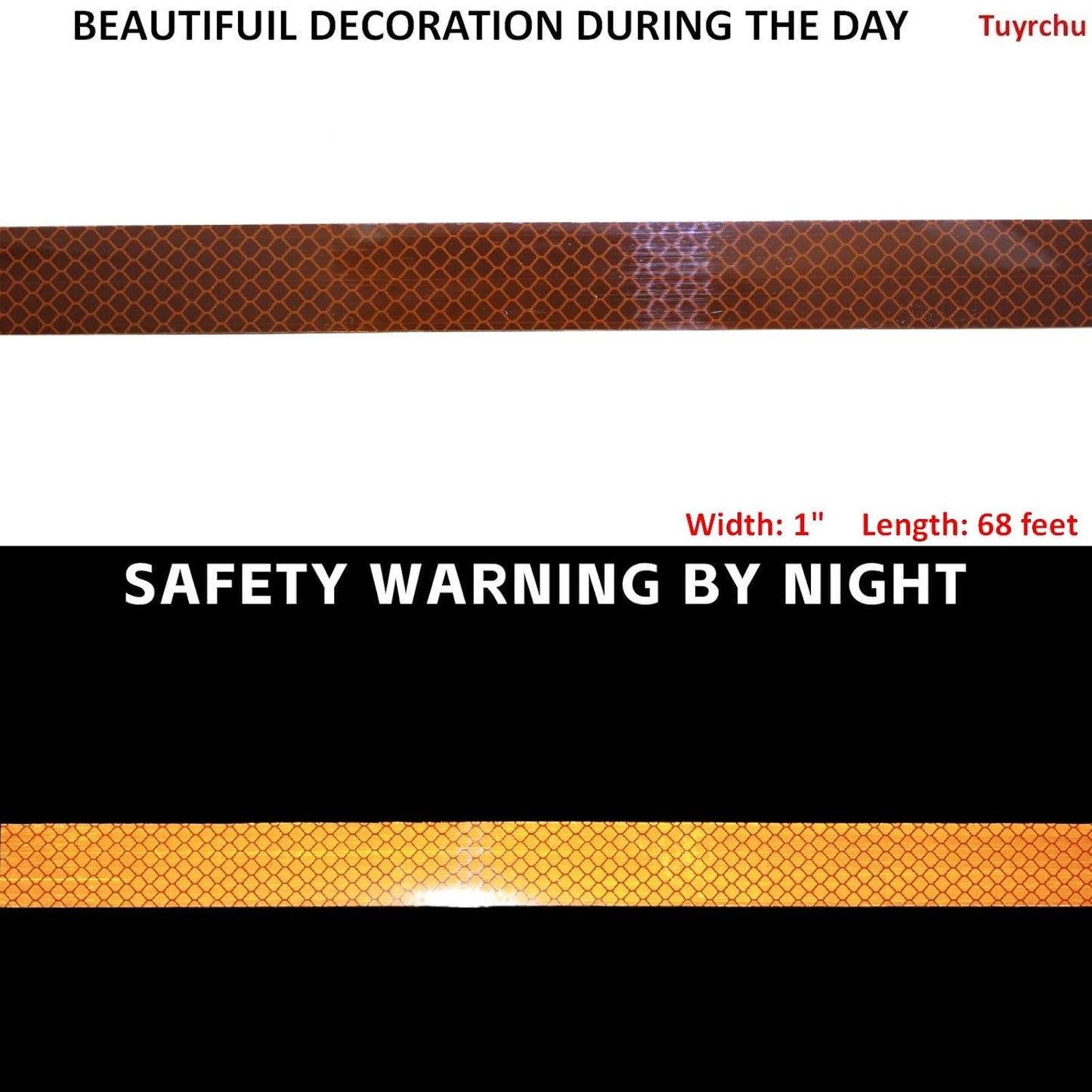 Non Fading Reflective Tape Brown Outdoor Waterproof 1 inch, High Visibility Warning Industrial Marking Tape, Safety Stickers (68 feet)