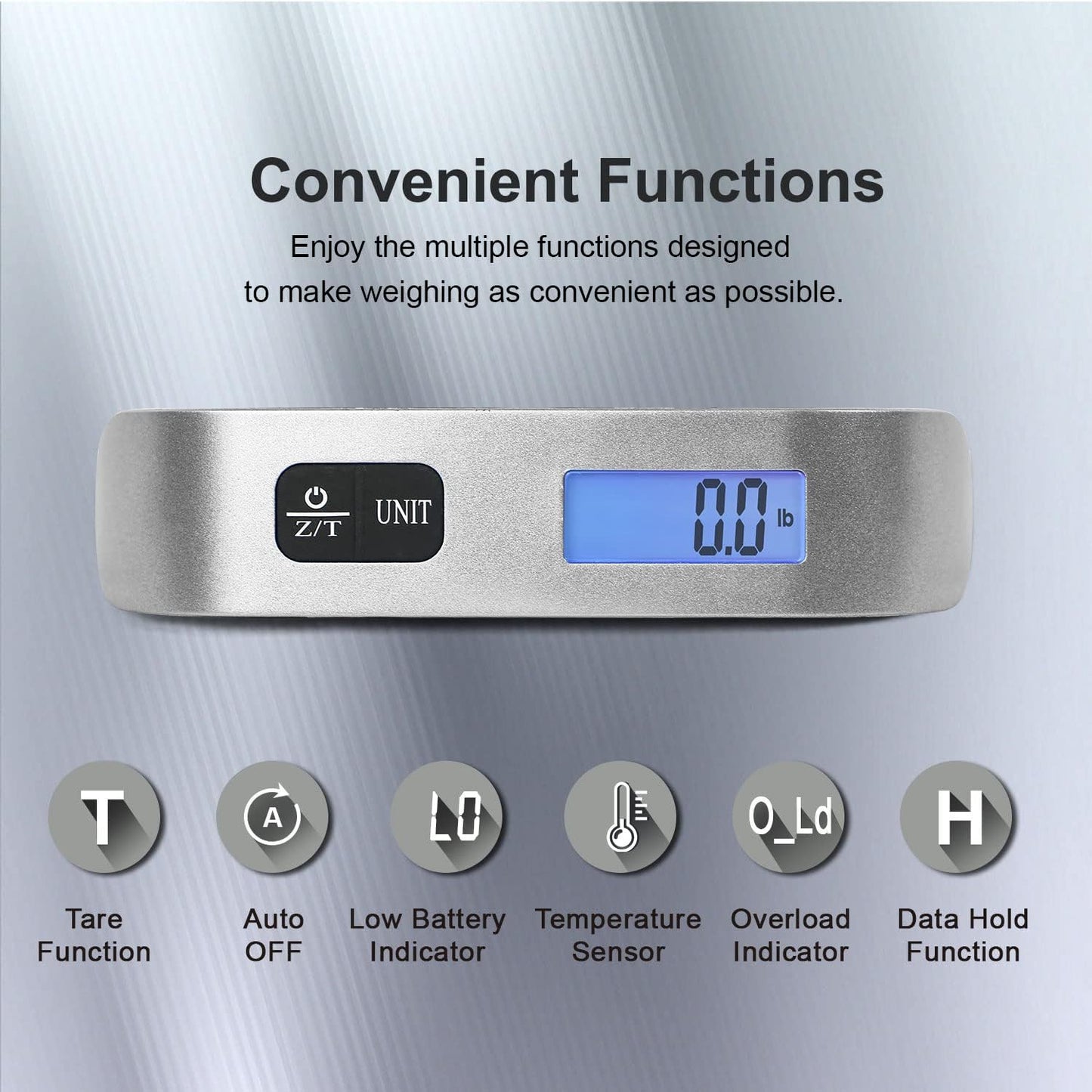 travel inspira Luggage Scale, Portable Digital Hanging Baggage Scale for Travel, Suitcase Weight Scale with Rubber Paint, 110 Pounds, Battery Included, Sliver, 2 Pcs