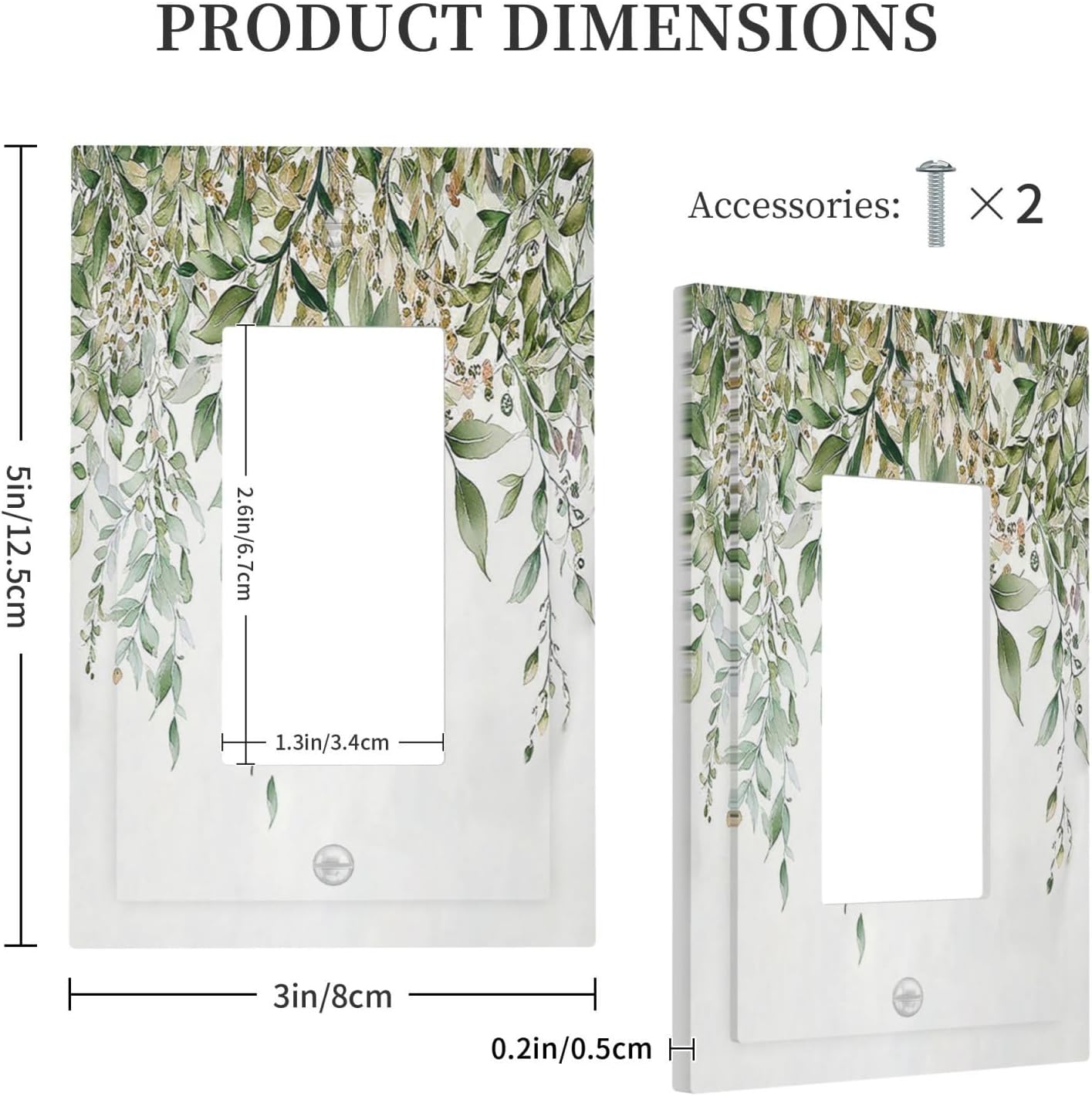 Decorative Outlet Covers Sage Green Eucalyptus Watercolor Plant Leaves 1 Gang Single Rocker Light Switch Cover Plate Wall Plates GFCI Faceplate for Bedroom Bathroom Decor