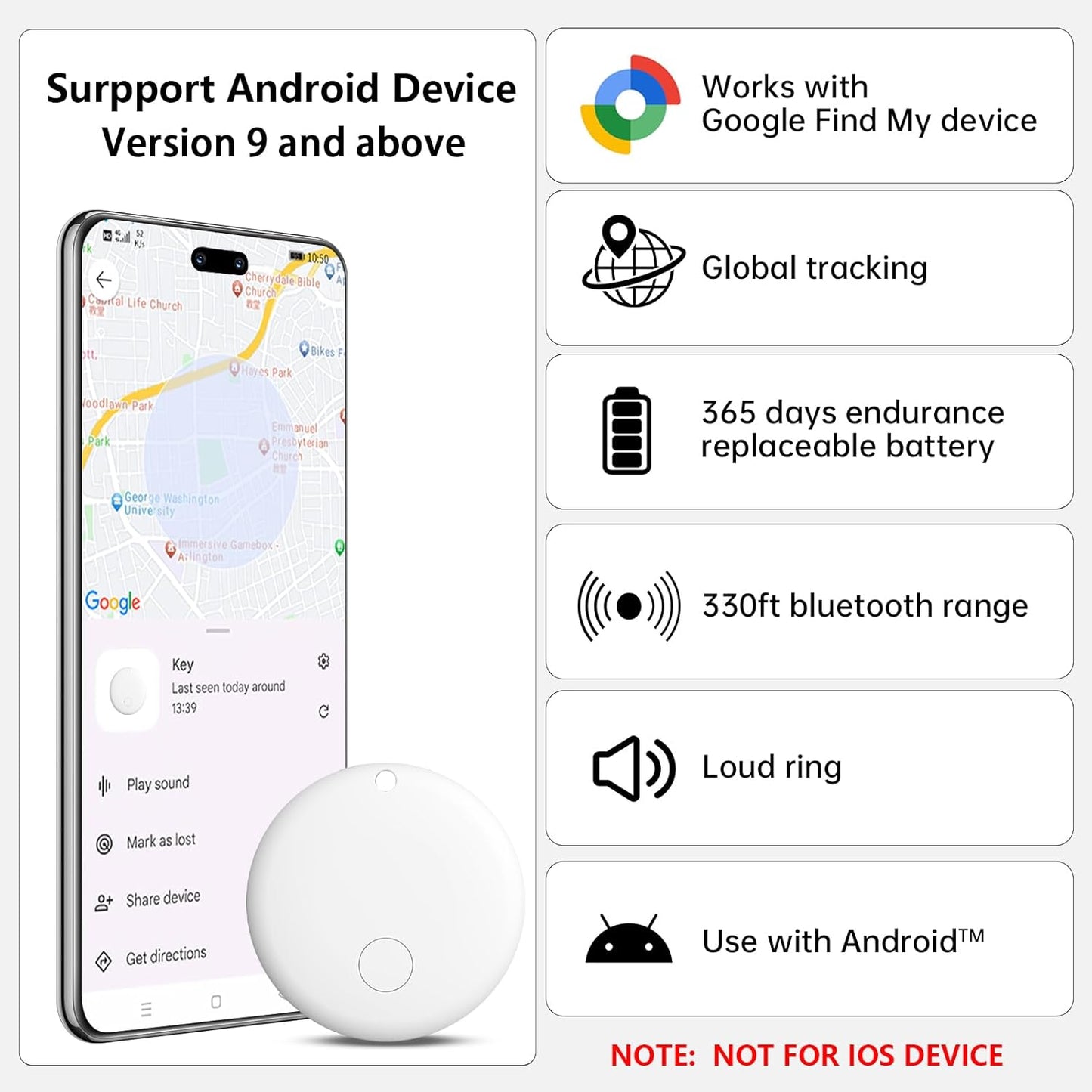 Bluetooth Tracker for Android Device 4 Pack, Item Finders Locators Work with Google Find My App (Only for Android), Tracker Tag for Keys, Luggage, Backpack, Wallet, Vehicle, Pets (White)
