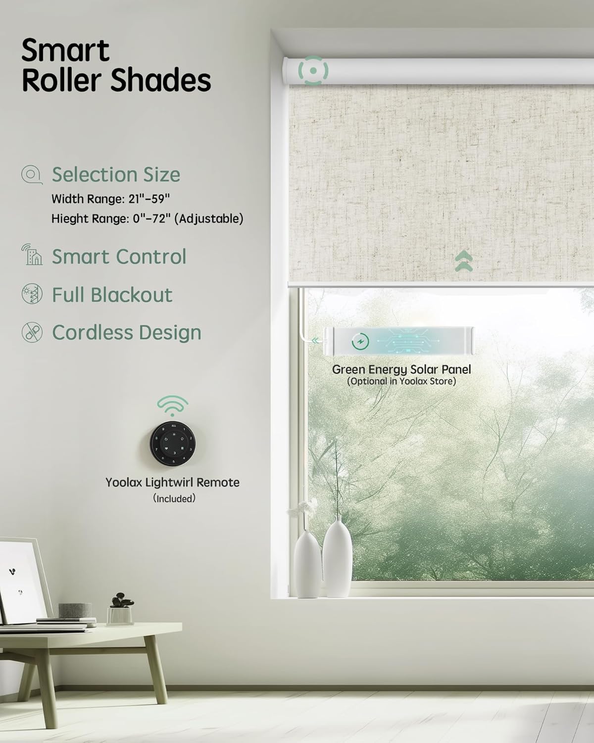 Yoolax Motorized Blinds with Remote, Blackout Smart Blinds Automatic Blinds for Windows, Electric Window Shades Compatible with Alexa Roller Window Shades with Valance (Linen Beige, 34" W x 72" H)