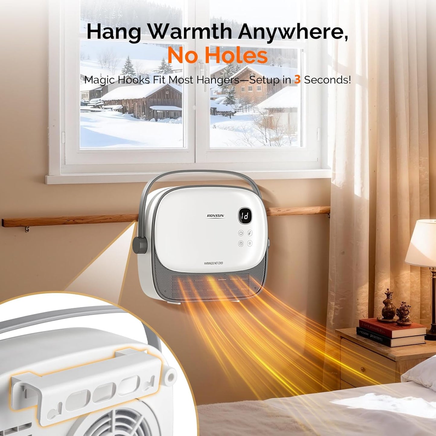 ROVSUN Samll Wall Space Heater with Remote Control, 2-in-1 Electric Heater with Portable Handle, Timer, PTC Heating Elements, Wall Heater for Indoor Use, Living Room, Bedroom, Office, Home, 1500W