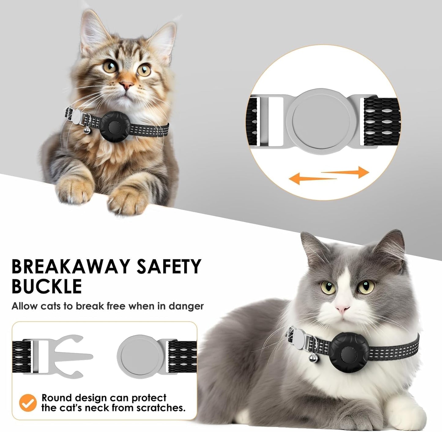GPS Tracker, Waterproof Pet Tracker for Cats, Cat GPS Tracker Collar with Safety Elastic Buckle, Compatible with Apple Find My App (Only iOS), No Monthly Fee (Black Tracker, Cat Collar)