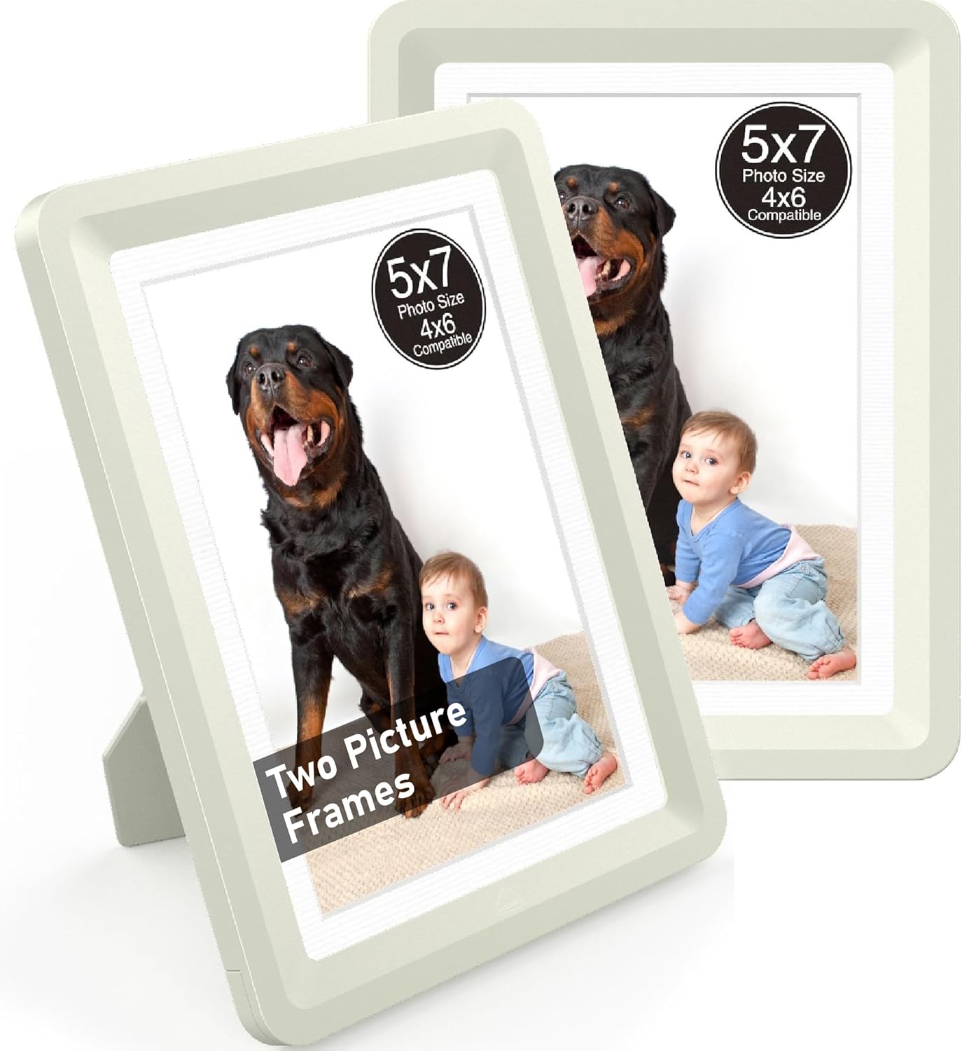 Light Gray 5x7 Picture Frame with Acrylic Front 2 Pack, ABS Frame for 5x7 or 4x7 Photos, Shatterproof UV-Resistant Tabletop Photo Frame, Vertical/Horizontal Display for Home Décor