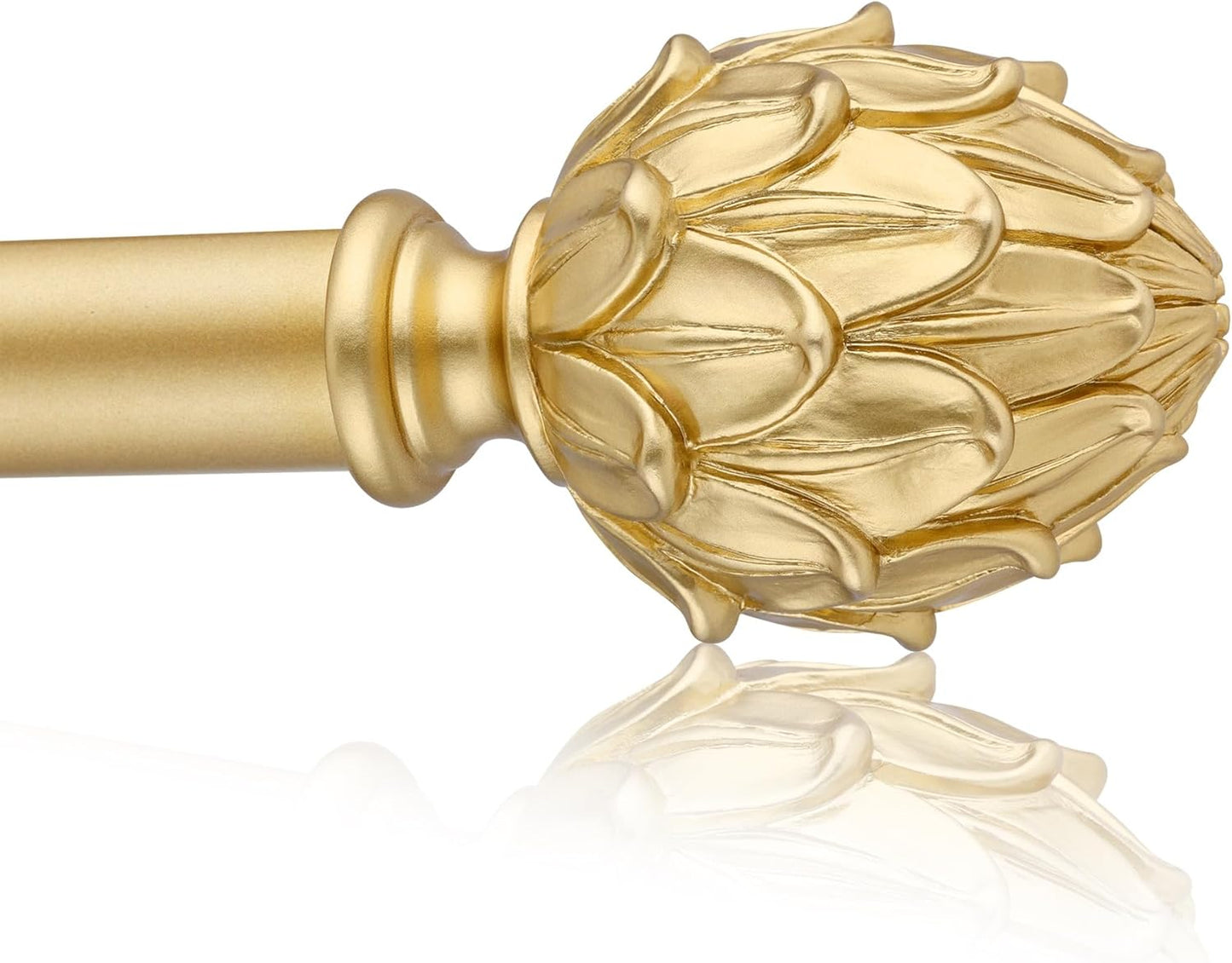 Curtain Rods 28"-48" Adjustable, Gold, Metal, Wall Mounted, Single Window Treatment Rods with Classic Finials