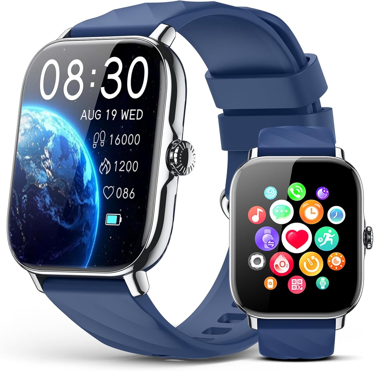 Smart Watches Fitness Tracker for Men Women with Step Counter, Sleep / Calorie Monitor, Pedometer, IP68 Waterproof, 120+ Sports for iPhone Android, 1.91”HD Touchscreen Smartwatch (Casual, Blue, 1.91)