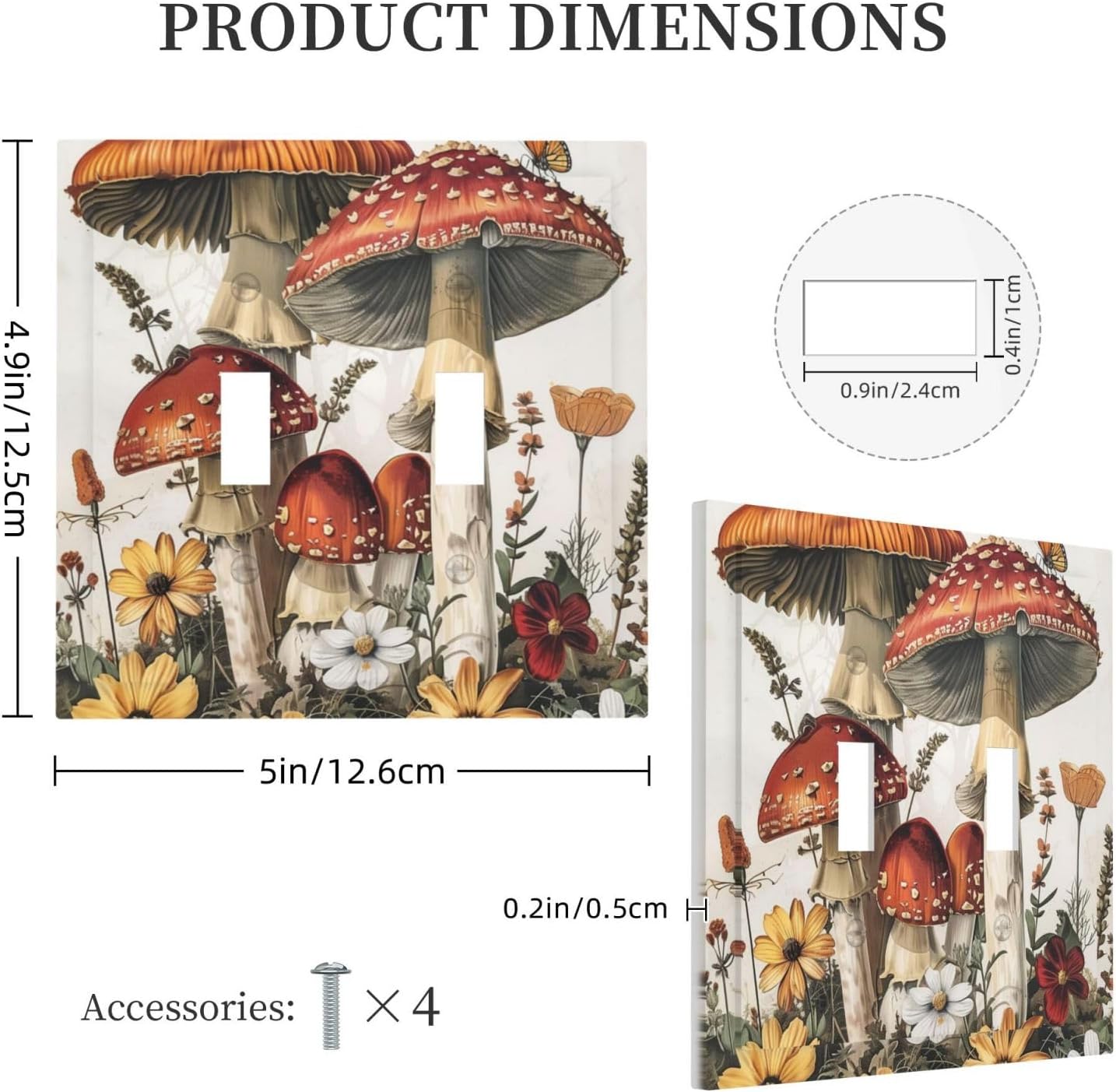 Decorative Switch Plates Mushroom Forest Butterfly Wild Flower 2 Gang Double Toggle Outlet Light Switch Cover Wall Plate Electrical Faceplate For Bed Room Living Room Decor