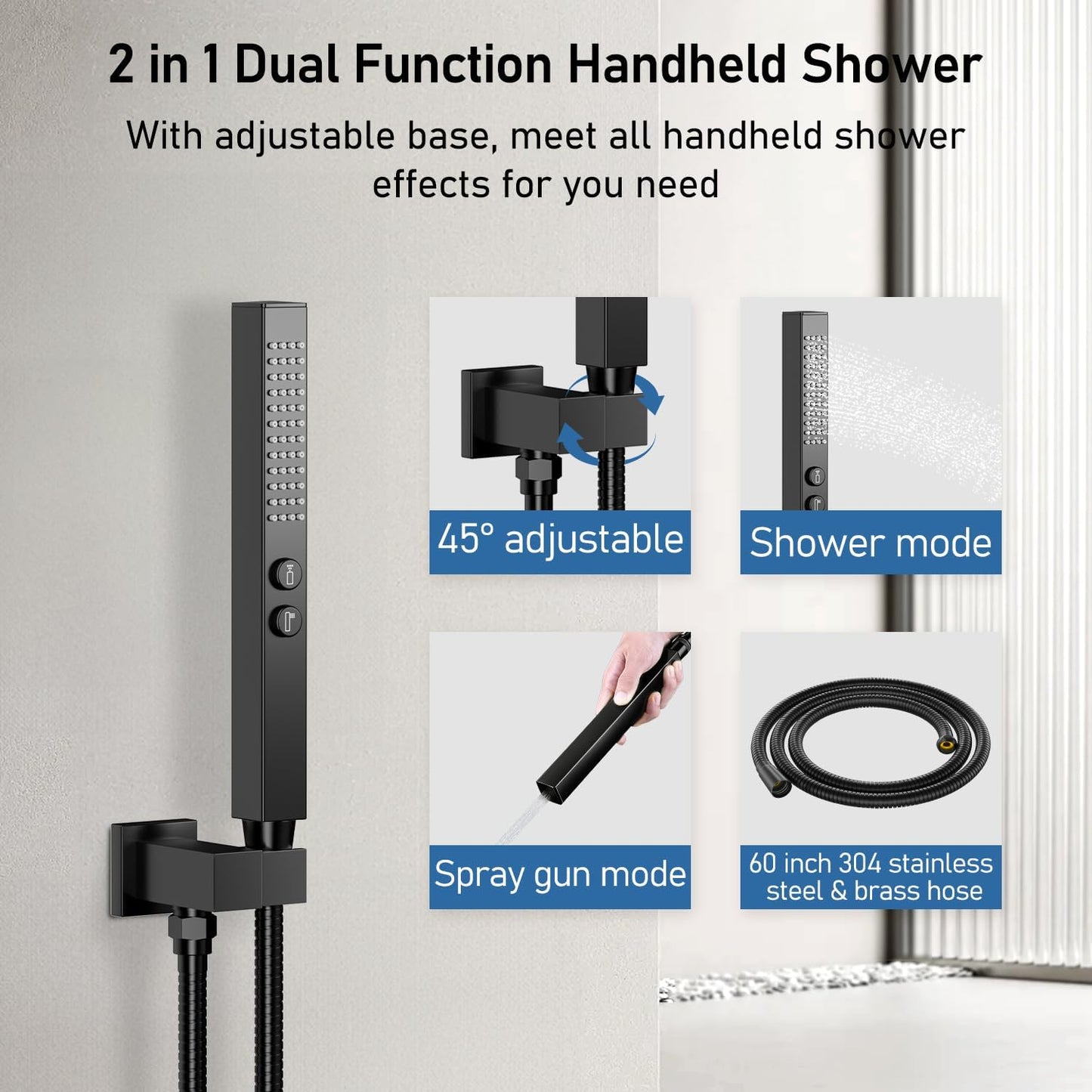 Thermostatic Shower System Matte Black Push Button Shower Faucet Set,12" Ceiling Rainfall and 6" Wall Mount Rain Shower with 2 in 1 Handhled, Can Use All at Once, Shower Set with Valve and Trim Kit