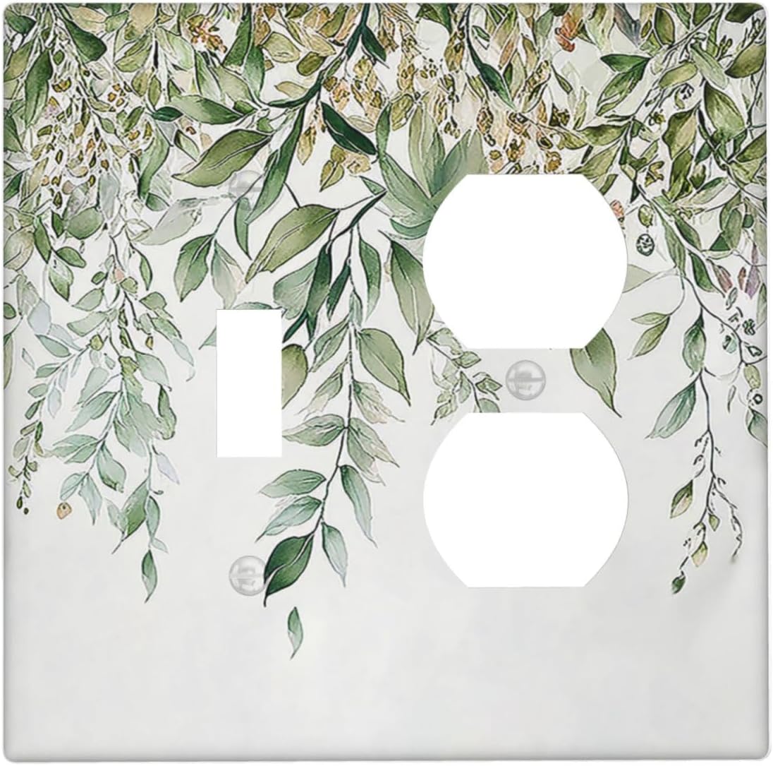 Wallplates Sage Green Eucalyptus Watercolor Plant Leaves 1 Toggle 1 Duplex Switch Plate Electrical GFCI Faceplate Decorative Light Switch Covers for Bedroom Bathroom Decor