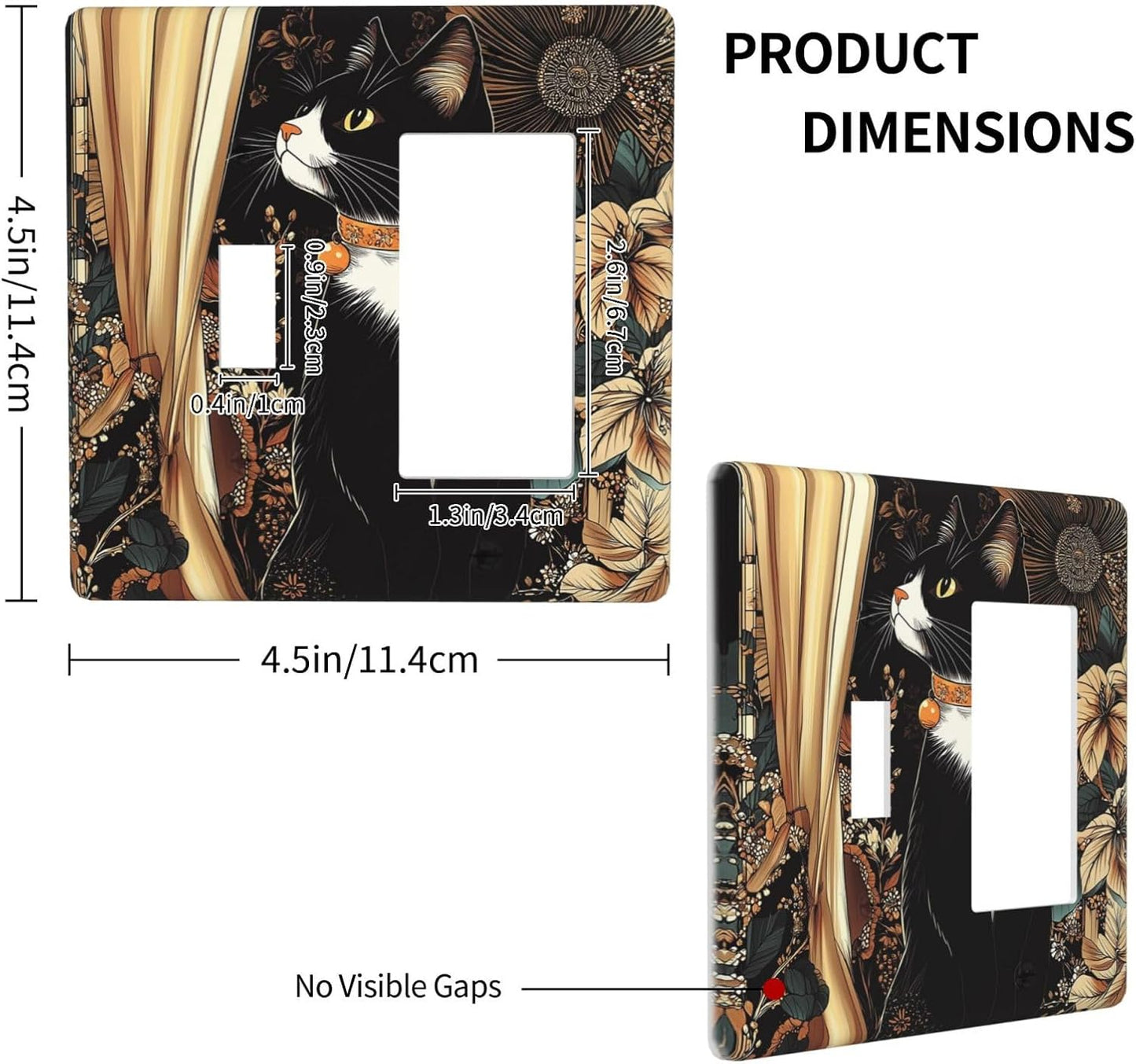 Outlet Covers Boho Mandala Floral Black Cat Vintage Flower 1 Toggle 1 Rocker Combination Decorative Wall Plate Electrical Switch Plates Light Switch Cover Plate For Farmhouse Home Decor