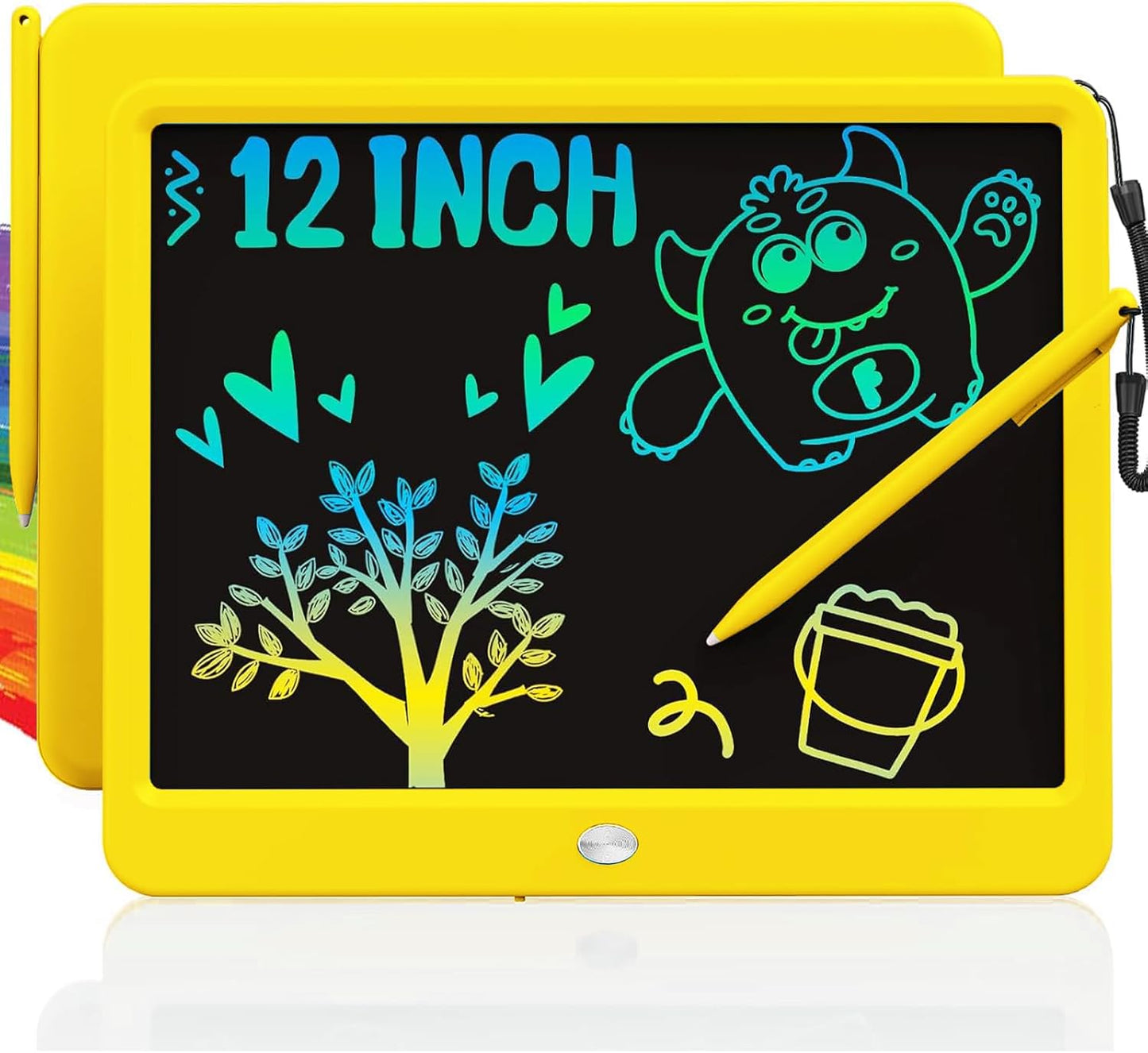 TEKFUN LCD Writing Tablet Doodle Board, 12inch Colorful Drawing Tablet Writing Pad, Kids Travel Essentials, Toddler Toys 6 7 8 Year Old Girls Boys (Yellow)