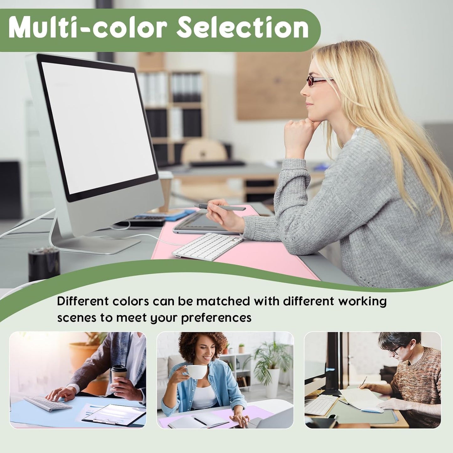 Konohan Heated Large Desk Mat PU Leather Warm Mouse Pad with 5 Heating Level & 4 Hour Auto Shut-Off Heating Keyboard Pad Warmer Gaming Mice Mat Only Supports 110v(Gray-Green Color,31.5" X 13")