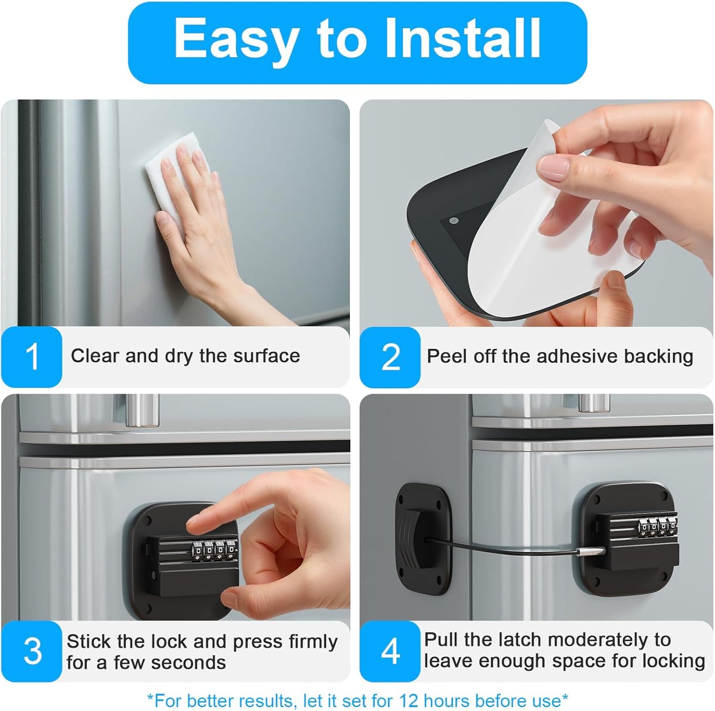 Fridge Lock with Combination, No Key Required, Upgrade Refrigerator Lock with Adhesive and Screws, Freezer Cabinet Pantry Drawer Latch to Keep Door Closed, for Kids Adults Cats & Dogs, Black