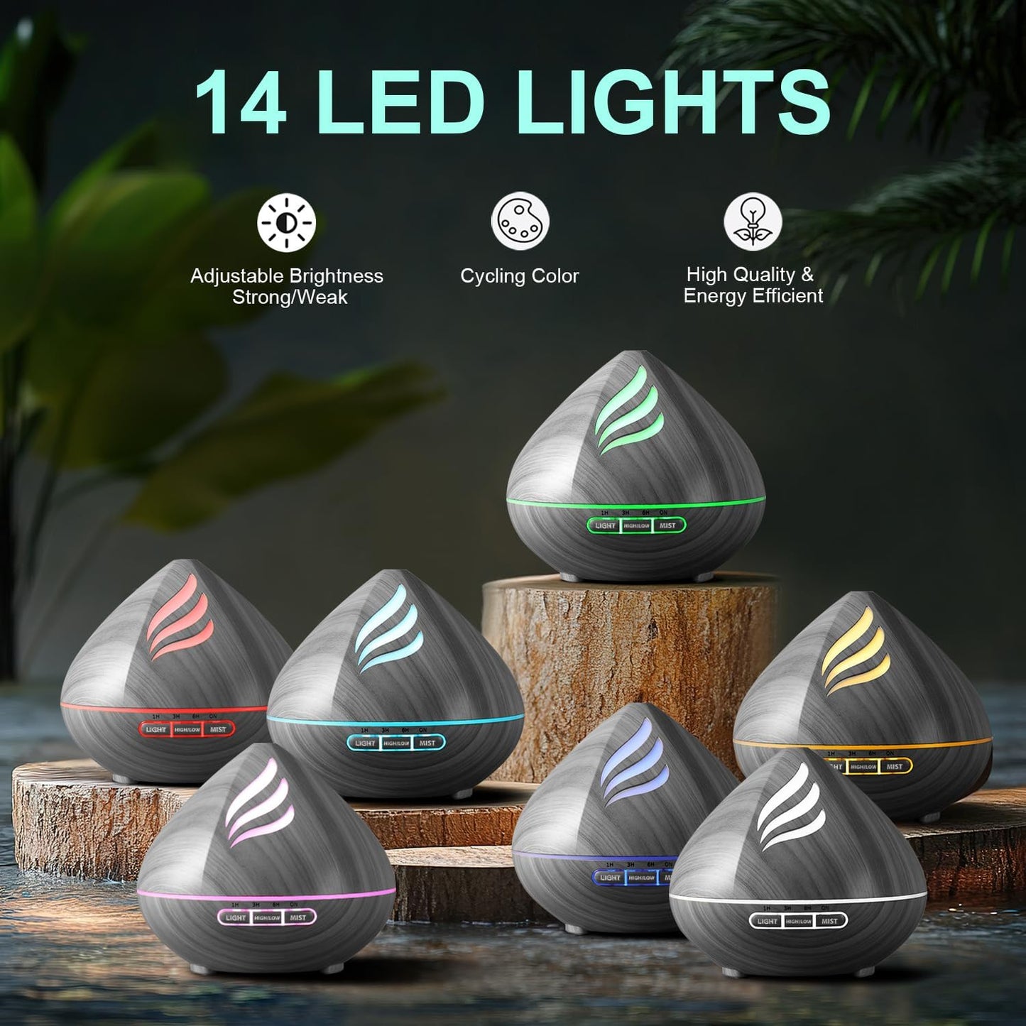 Essential Oil Scent Diffuser: 500ML Aroma Diffuser with Remote Control, Large Fragrance Aromatherapy Diffuser for Bedroom Home, Mist Humidifier & 14 Colors LED Lights and waterless Auto-Off, Dark Grey