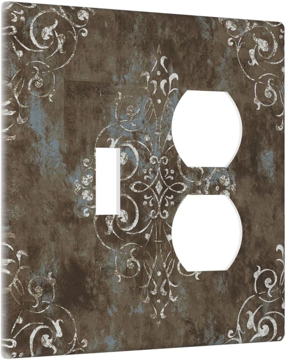 Decorative Outlet Covers Brown Vintage Abstract Floral 2 Gang Wall Plate Cover Single Toggle Duplex Combo Two Switch Light Switch Cover Plate Jumbo Dual GFCI Faceplate for Home Decor