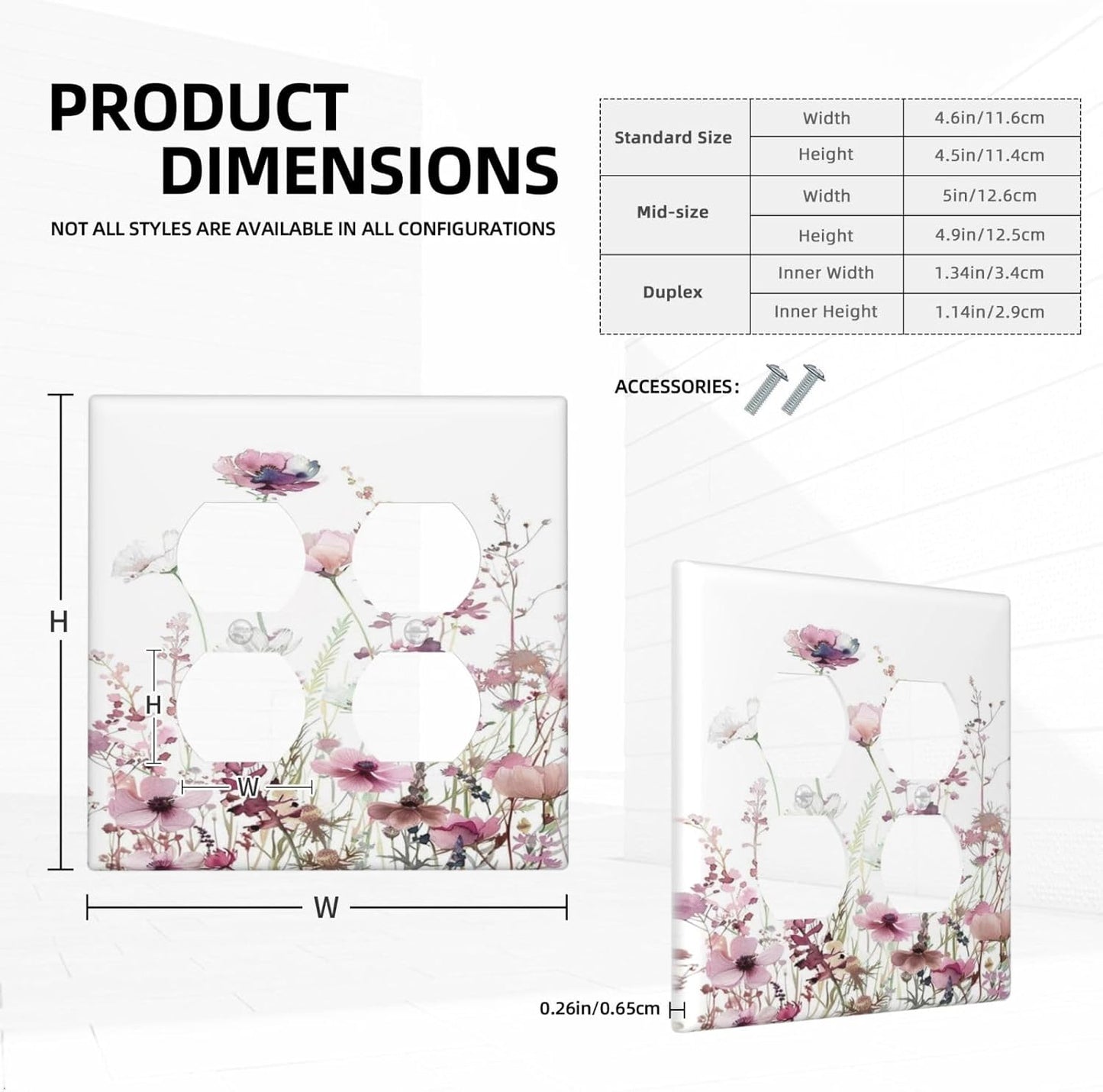 Floral Pink Watercolor Wildflowers Plant Flower Outlet Covers 2 Gang Double Duplex Decorative Light Switch Covers Electrical Wallplates Socket Faceplate for Bedroom Living Room Decor