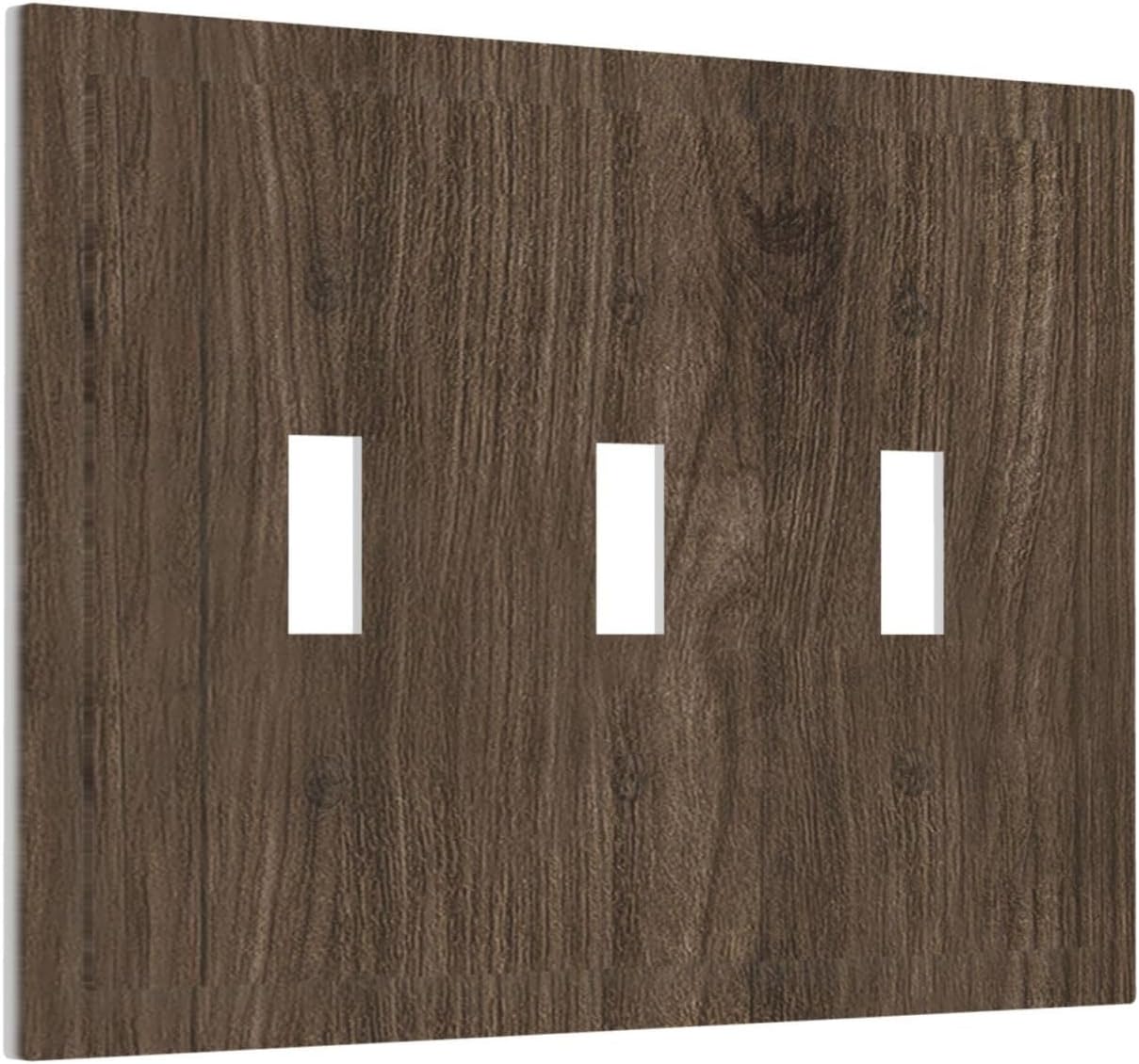 Decorative Light Switch Cover Plate Rustic Walnut Wood Grain 3 Gang Wall Plate Triple Toggle Switch Plate Covers Electrical Outlet Cover for Farmhouse Cabin Decor