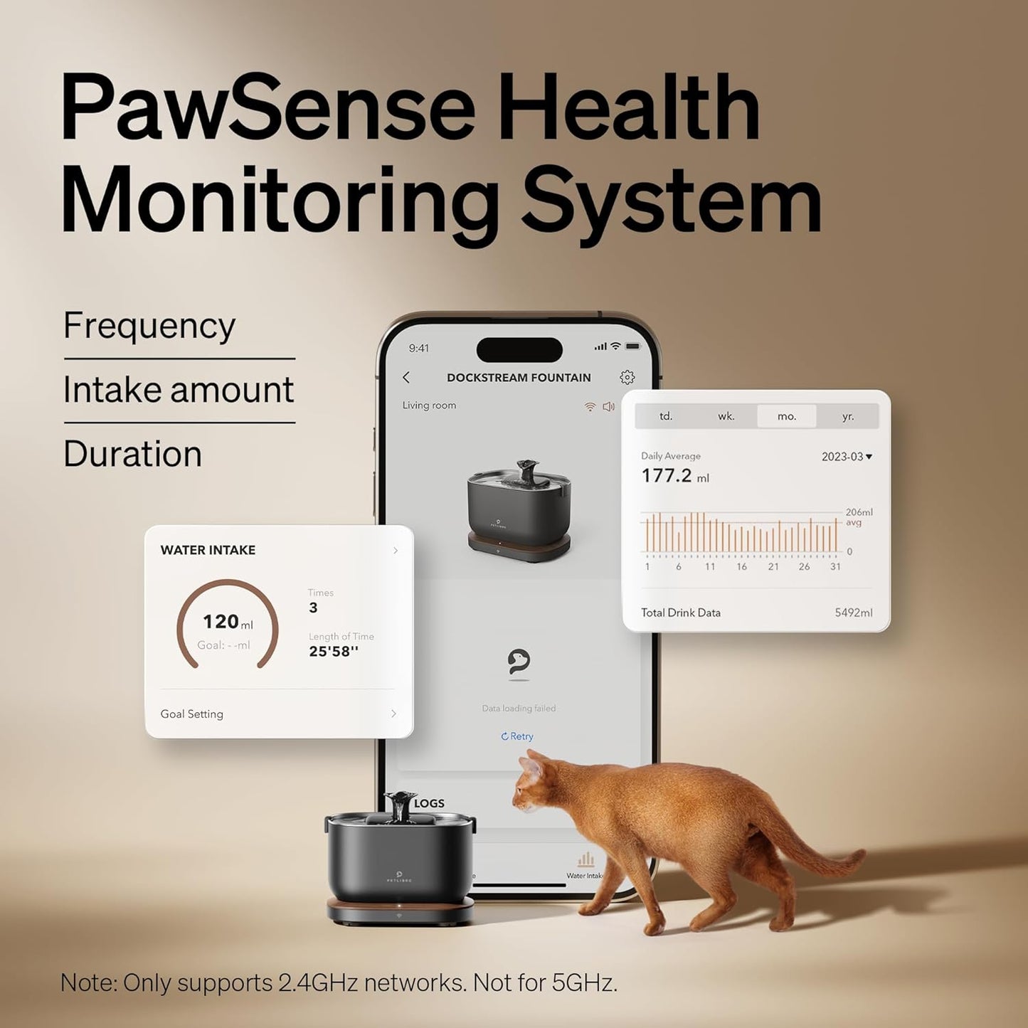 Bundle of PETLIBRO App Monitoring Cat Water Fountain with Wireless Pump + 4 Packs Genuine Replacement Filters, 2.5L/84oz Dockstream Pet Water Fountain for Cats Inside, Auto Cat Water Dispenser Dog