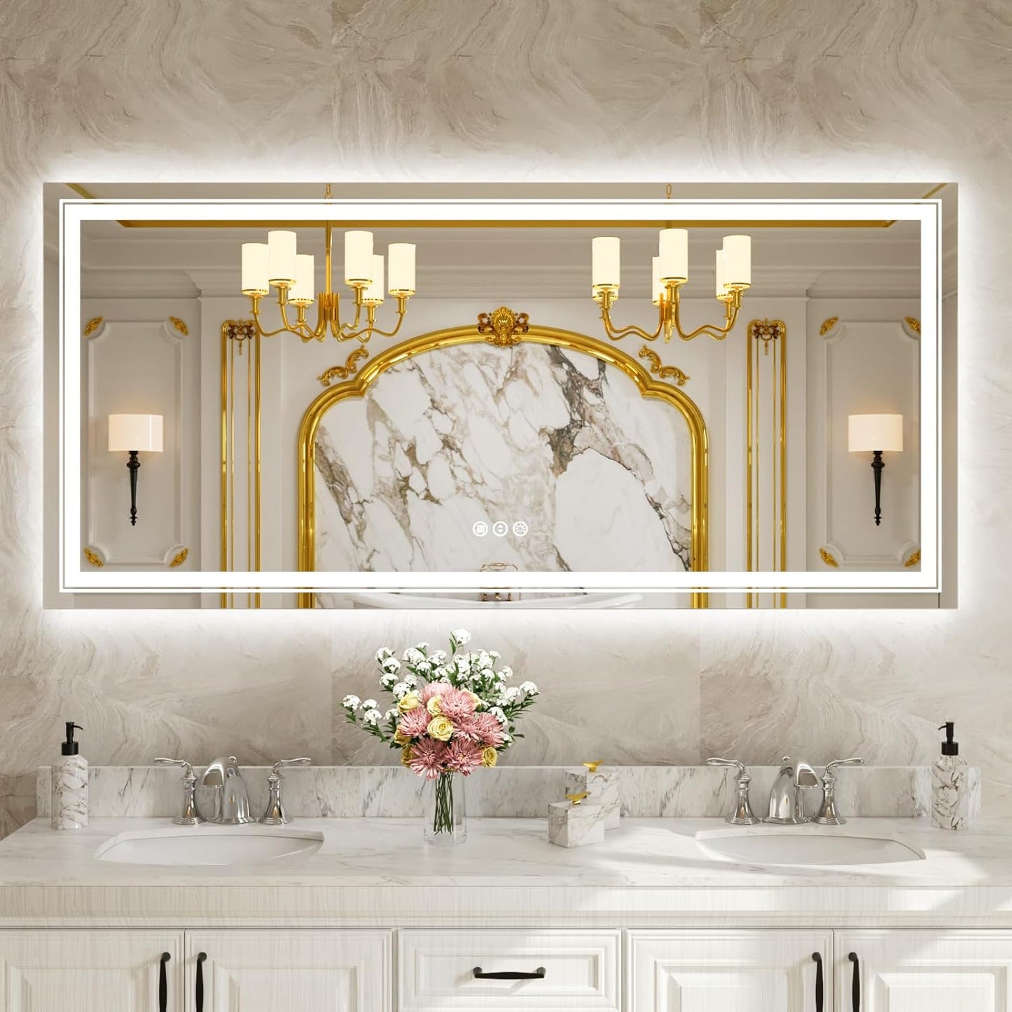WTTY LED Bathroom Mirror 84''x40'' with Front and Backlight, Large Dimmable LED Vanity Wall Mirrors, Double LED Mirror for Bathroom with Anti-Fog, 3 Colors, Memory Function, Shatter-Proof, ETL Listed