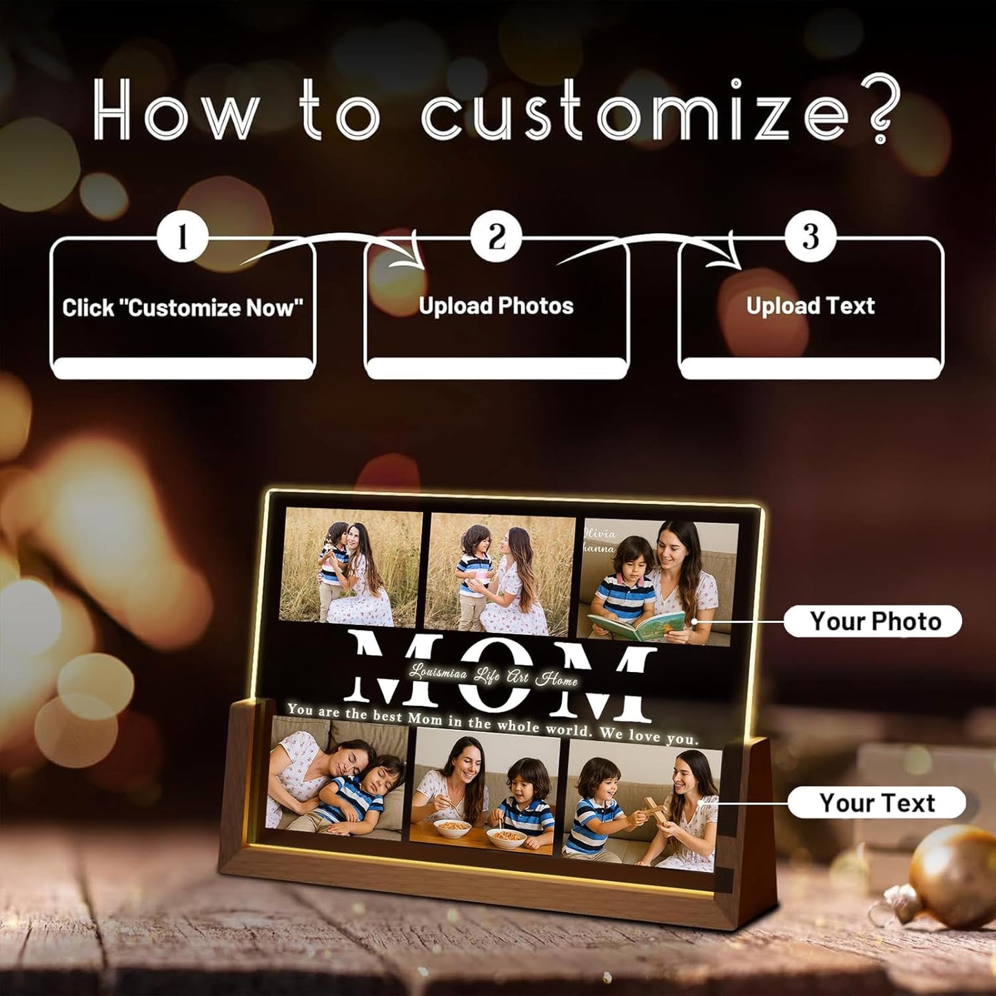 LOUISMIAA Customized Picture Frames with Night Light,Decorative Plaque Anniversary Birthday Mother’s Day Father’s Day Valentine’s Personalized Gifts for Boyfriend Girlfriend Couple Same Day Shipping