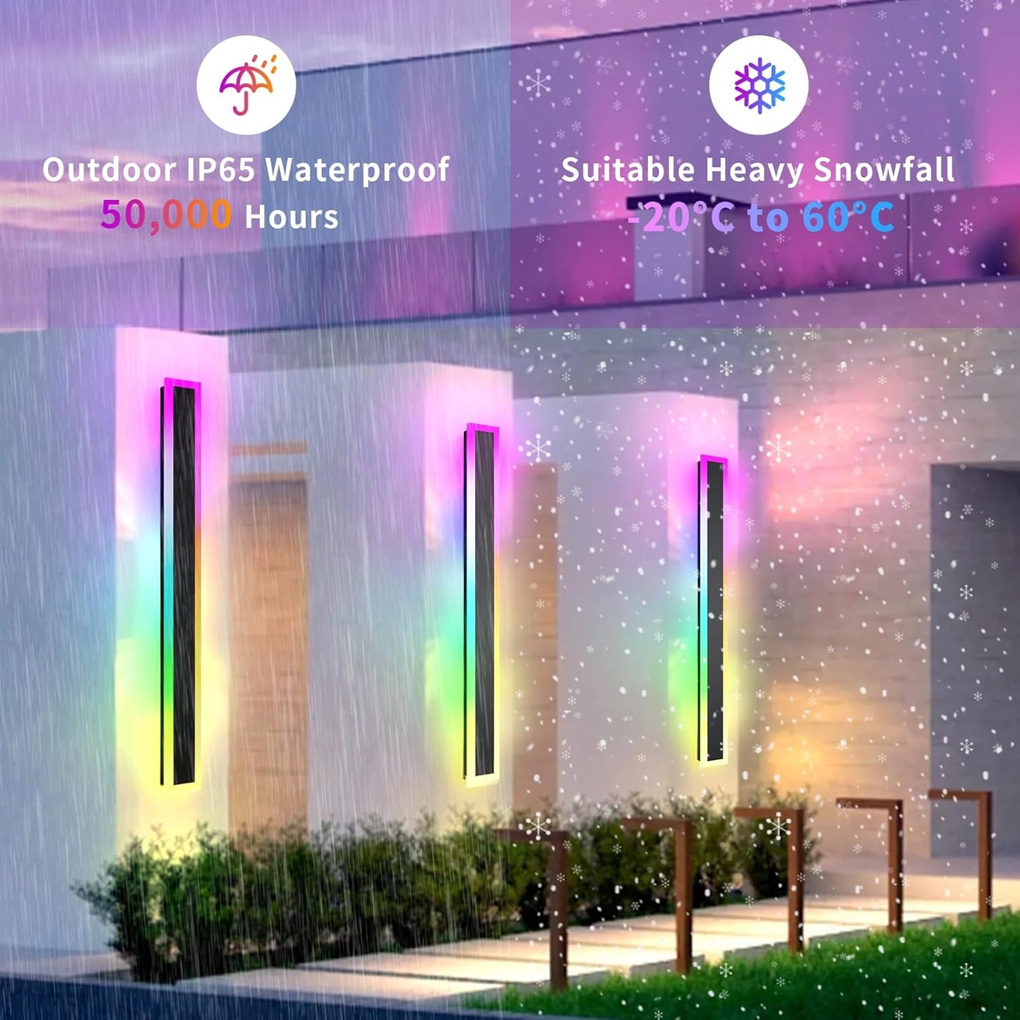 2 Pack Outdoor RGB Long Wall Lights, 47.2inch Wall Lights RGB/Warm/White Dimmable Modern Led Wall Lighting, Ip65 Waterproof Wall Sconce with Remote APP Control for Outdoor/Indoor Party Gathering