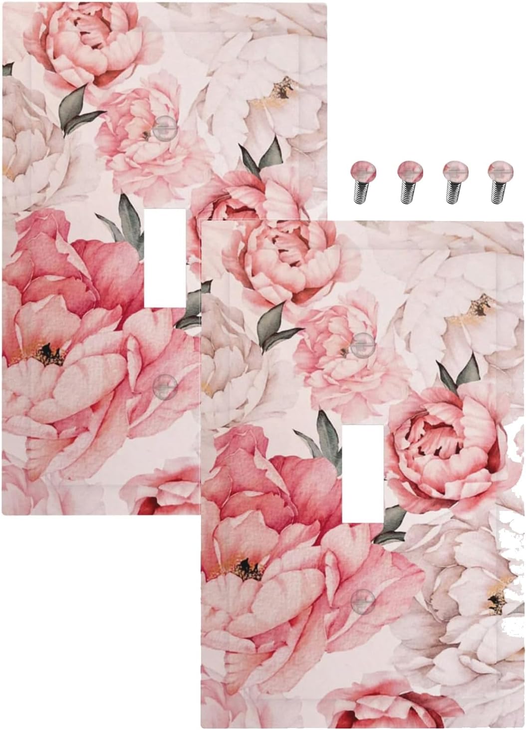 Decorative Light Switch Plate Covers Ink Pink Peony Flower Rustic Floral 1 Gang Light Switch Cover Plate Single Toggle Wall Plate Outlet Covers Faceplate for Home Decor （2 Pack）
